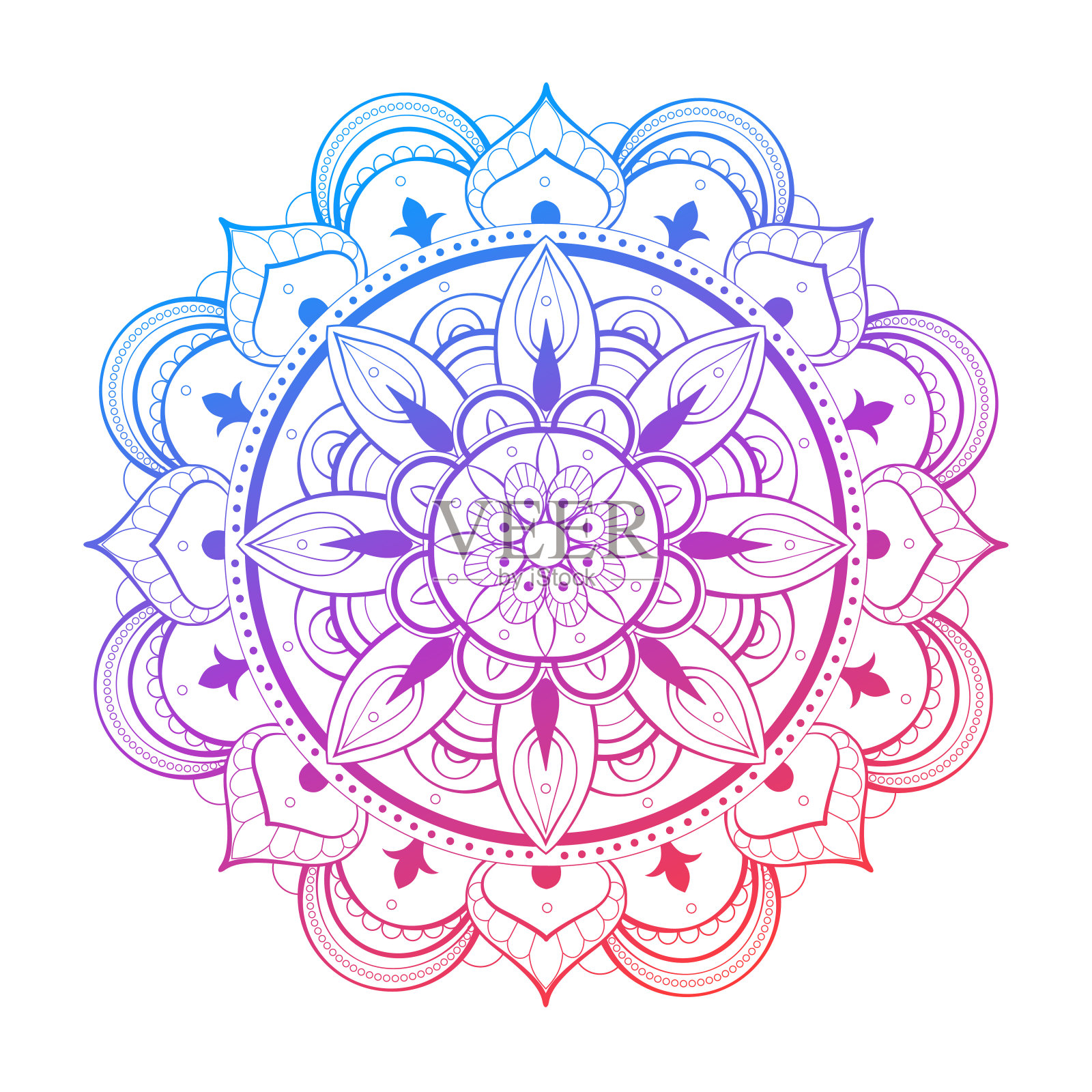 圆梯度曼荼罗向量。带有同心渐变的传统东方装饰。矢量元素适用于物体的瑜伽，冥想，精神实践。插画图片素材