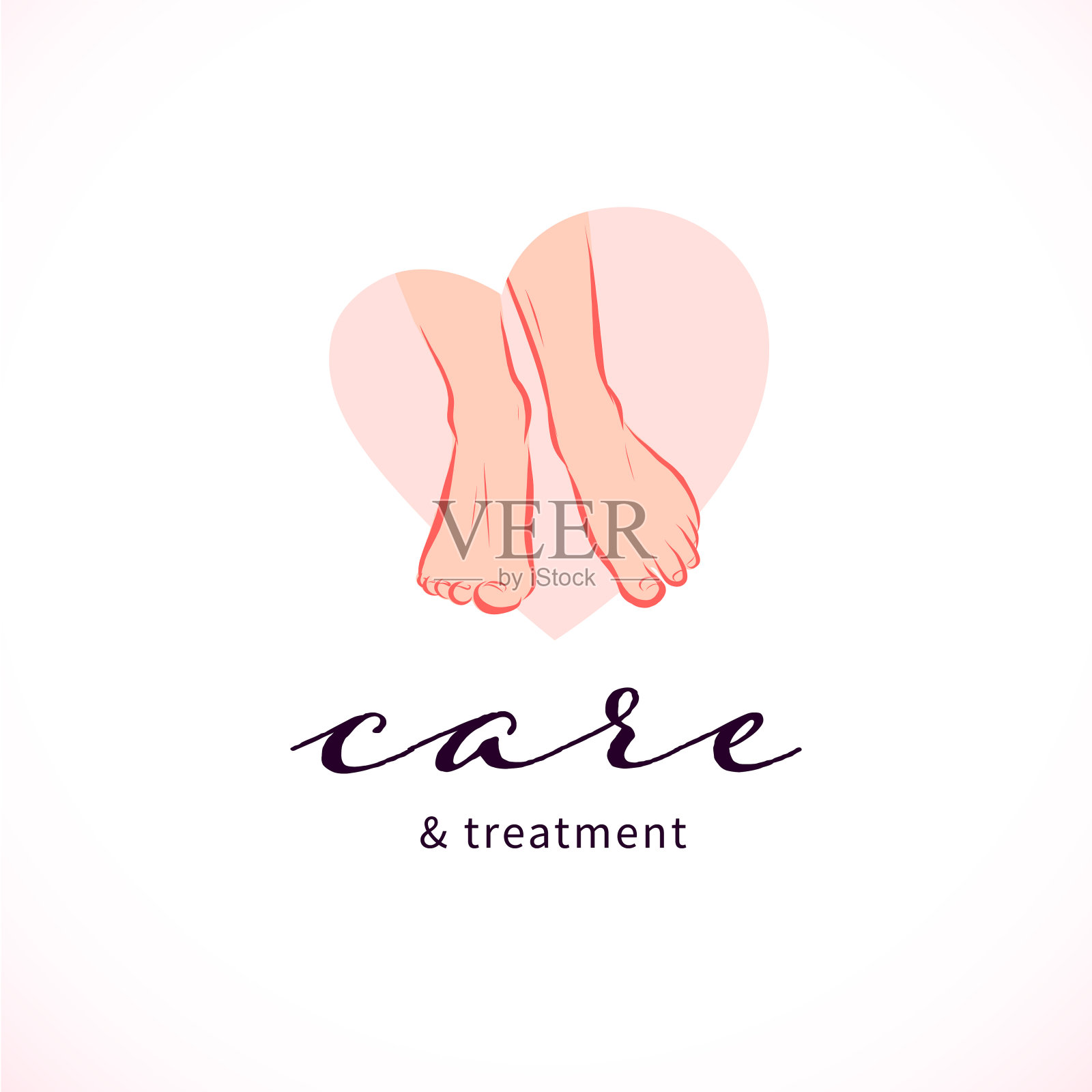 足部护理化妆品和治疗标志设计与一双裸露的女人脚排列在一起孤立的白色背景。插画图片素材