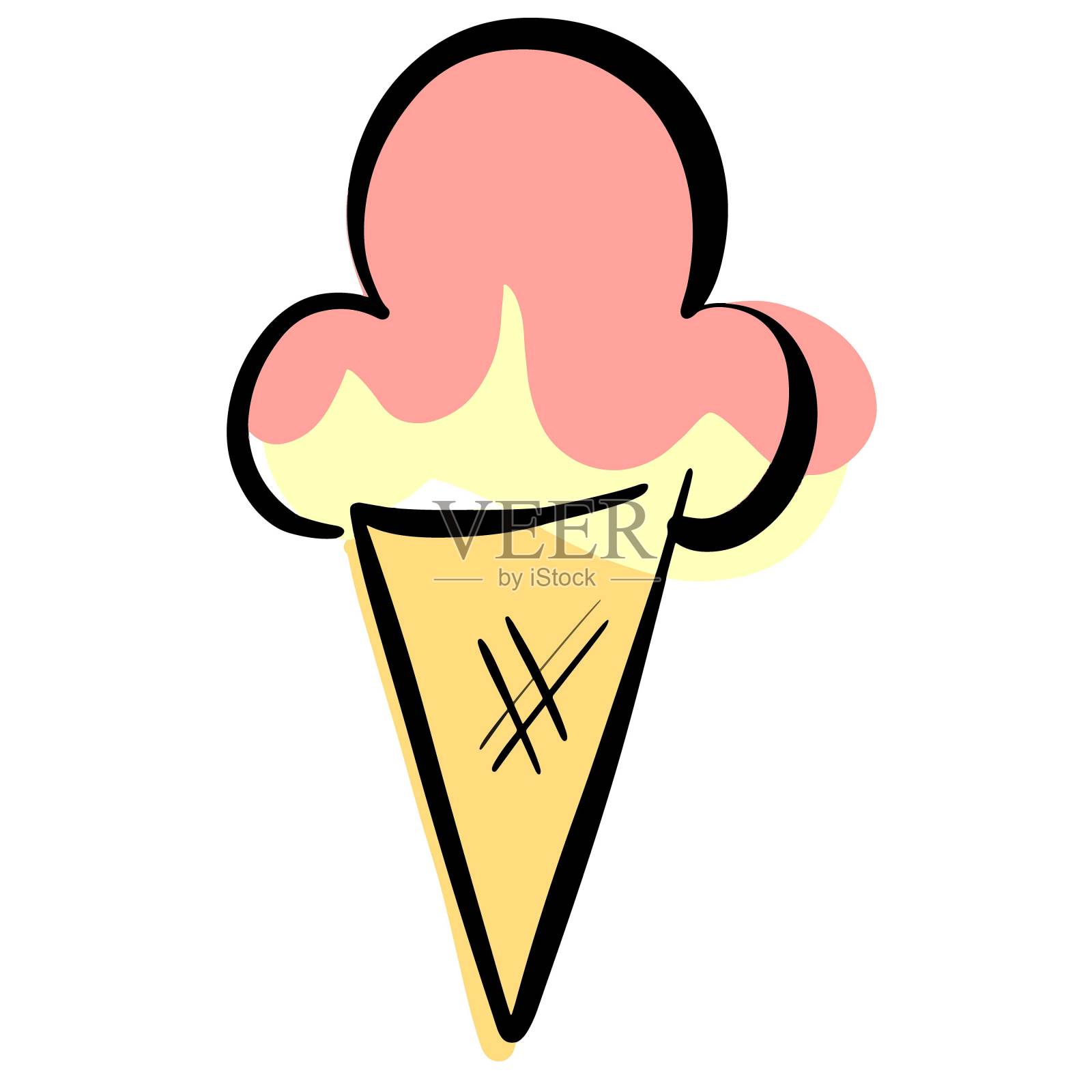 卡通冰淇淋在圆锥矢量插图设计元素图片
