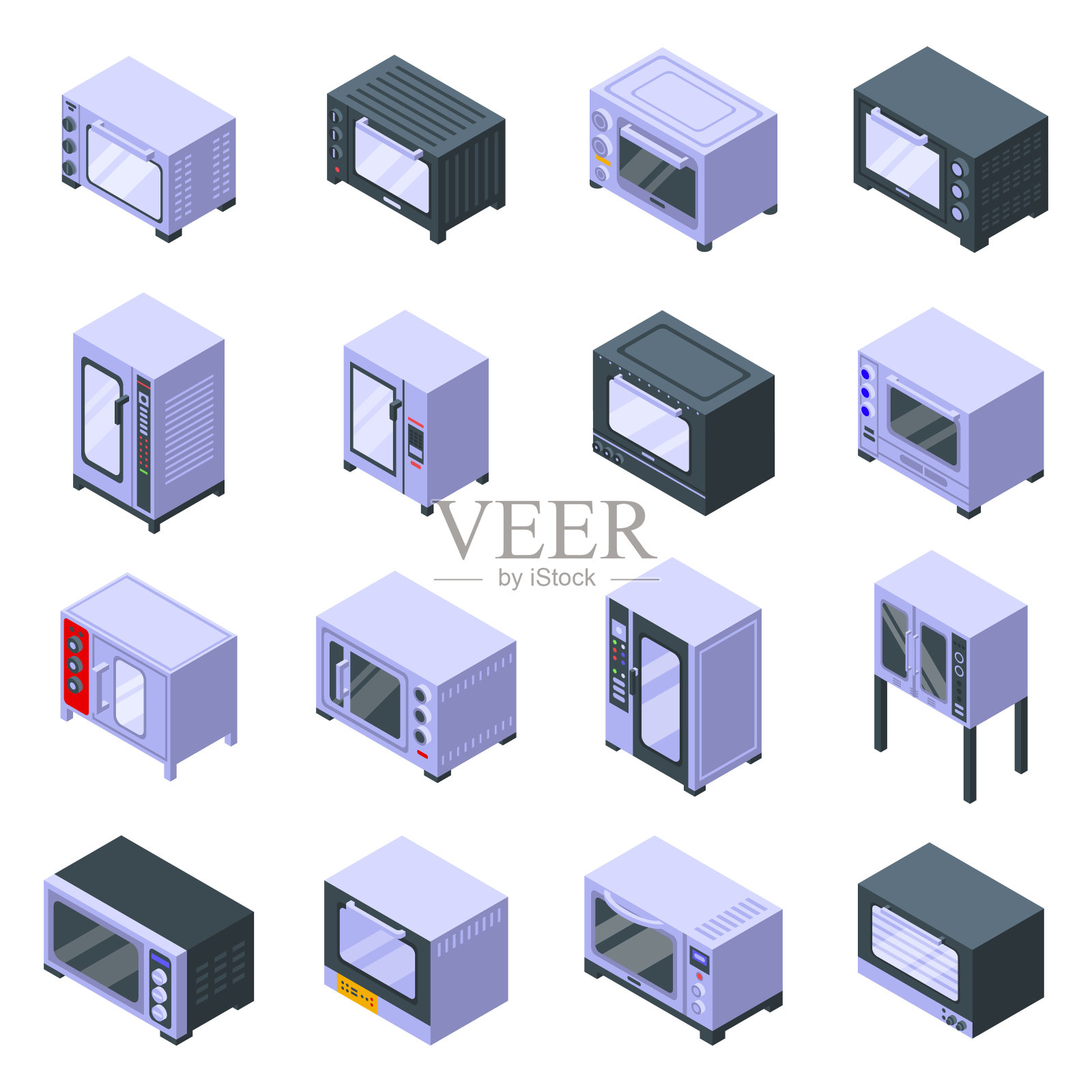 对流烤箱图标设置，等距风格图标素材