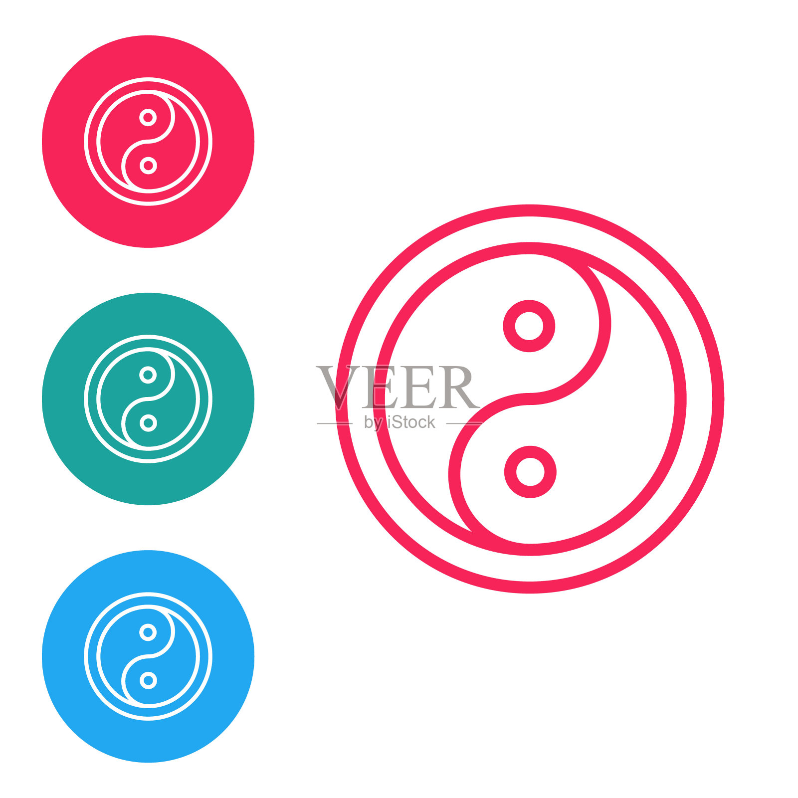 红色的阴阳线象征和谐与平衡图标孤立在白色的背景上。在圆形按钮中设置图标。向量插画图片素材