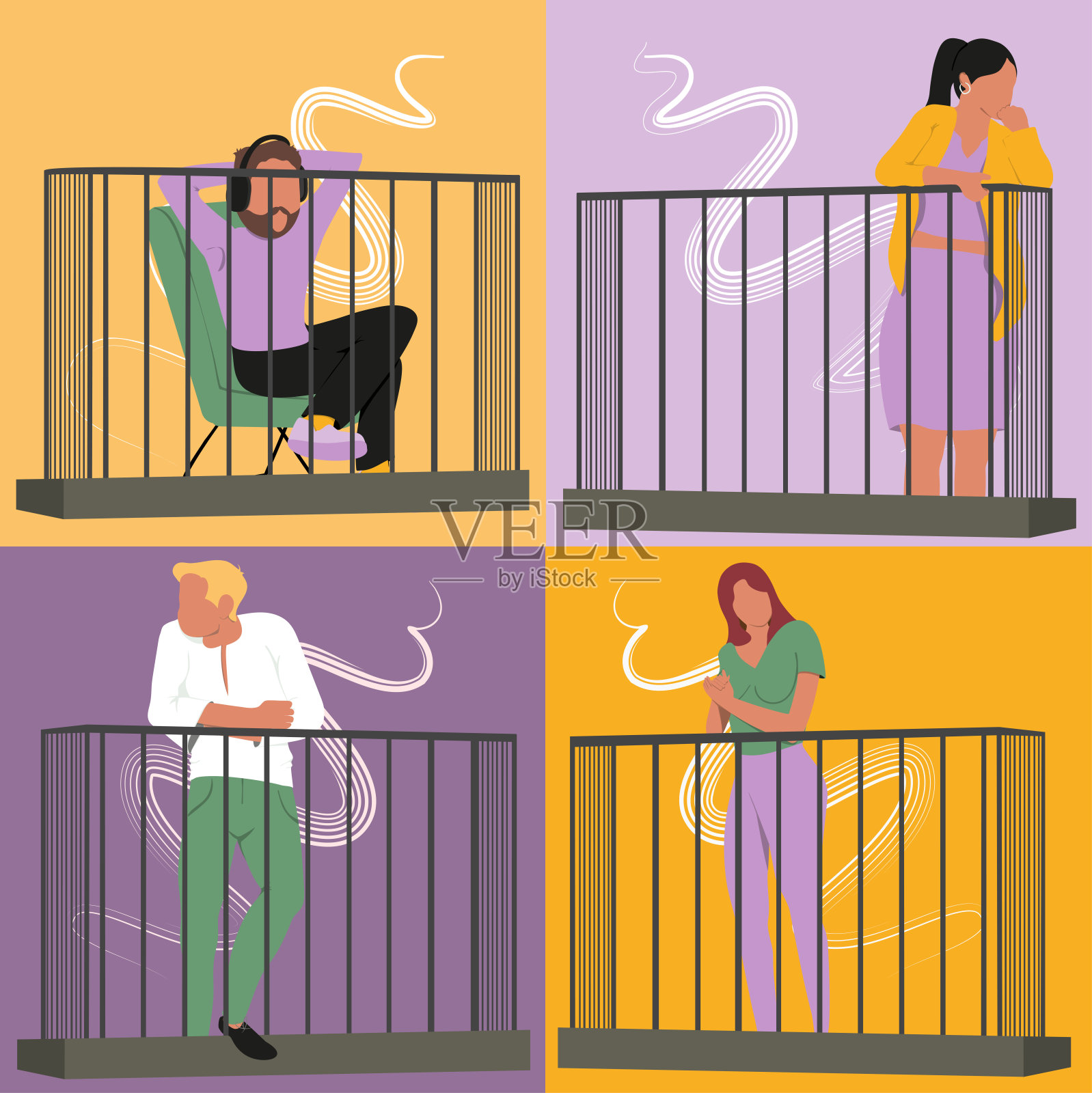 矢量插图。大流行期间的社会孤立。呆在家里。插画图片素材