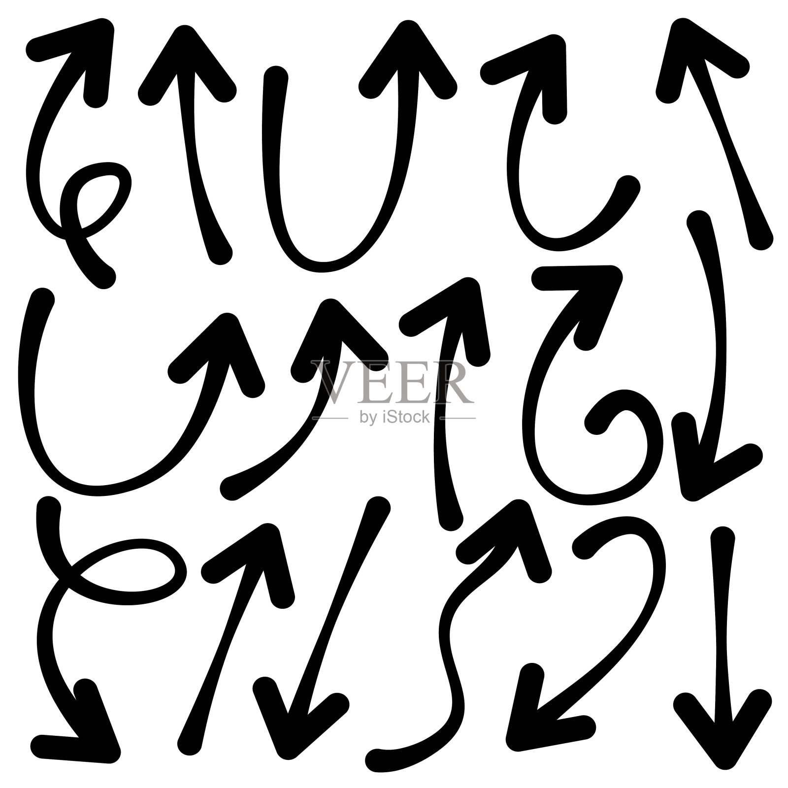 一组手绘箭头。矢量涂鸦设计元素。白色背景上的插图。用于商业信息图，横幅，网页和概念设计。设计元素图片