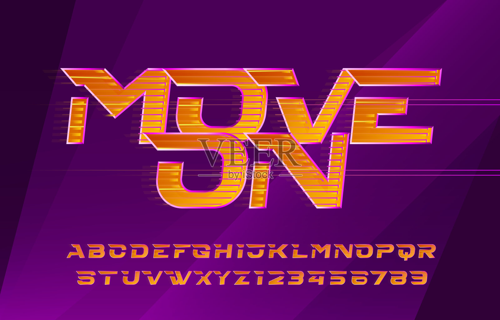 继续使用字母字体。快速影响字母和数字。抽象模糊的背景。插画图片素材