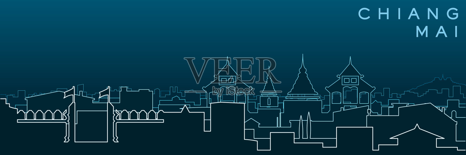 清迈多线、天际线和地标插画图片素材