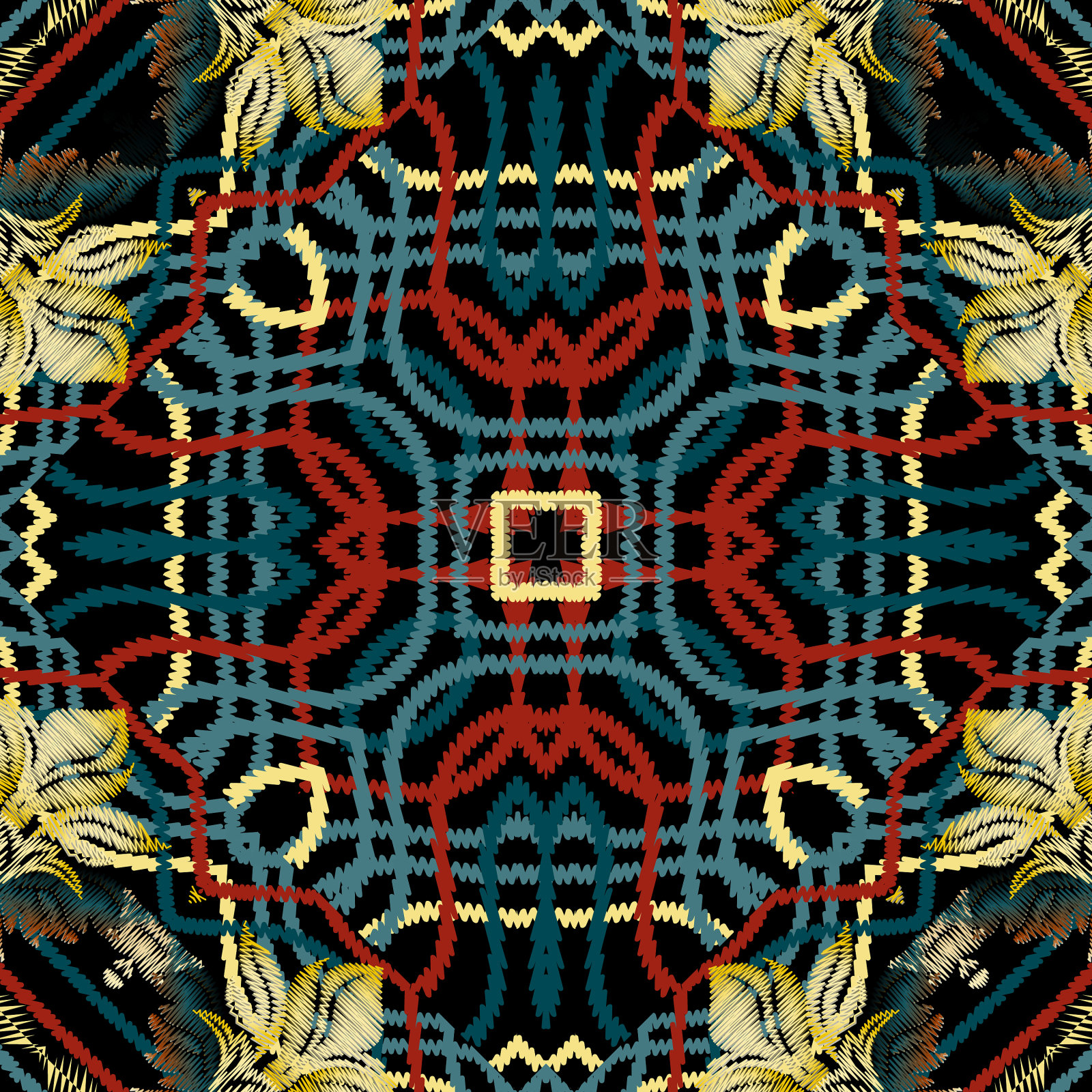 刺绣无缝图案五彩缤纷插画图片素材