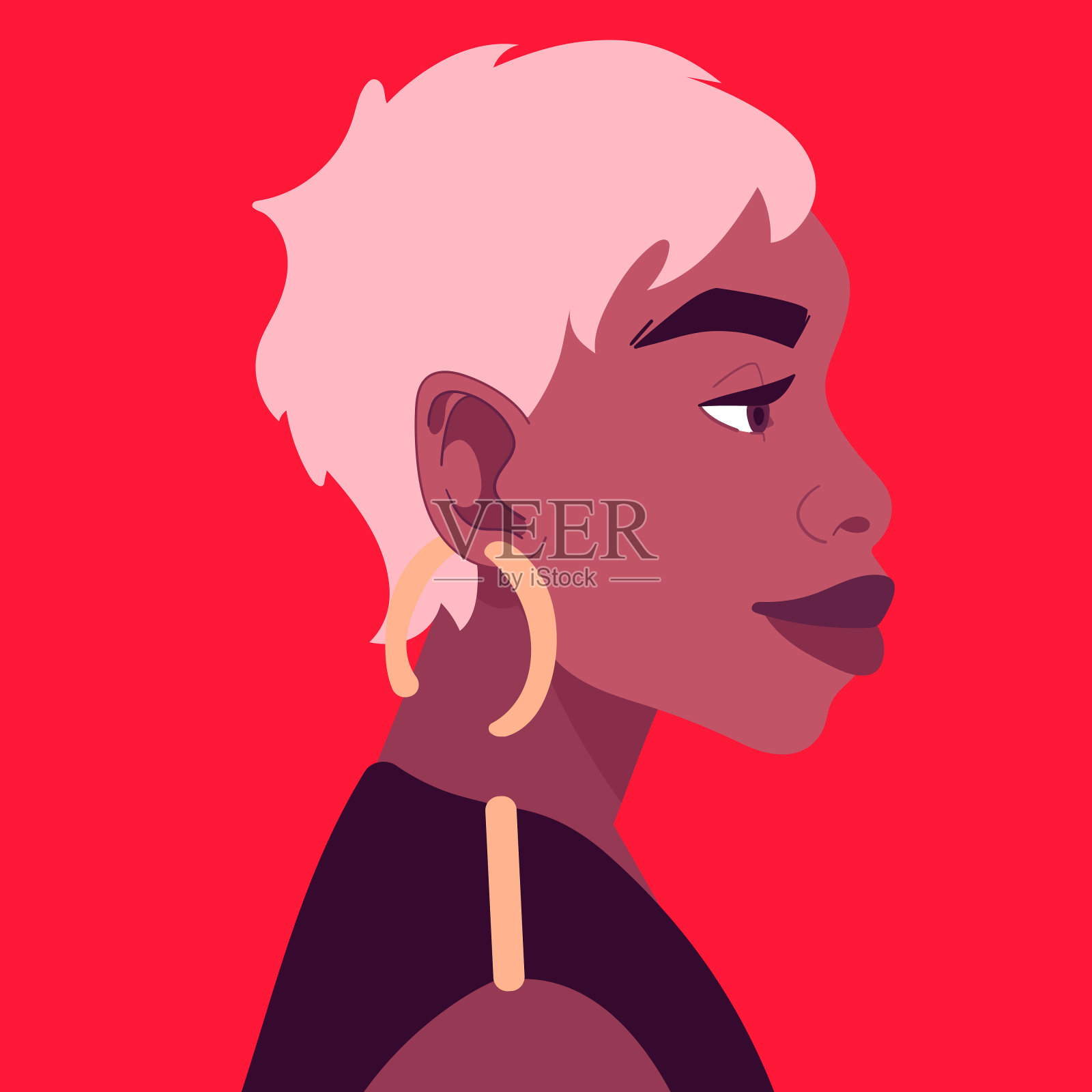 一个美丽的非洲女孩的肖像，一头金色短发，戴着大大的耳环。插画图片素材