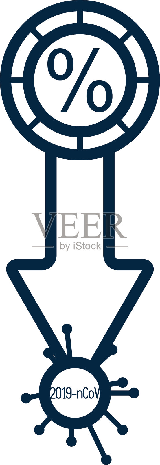 硬币和箭头向下和covid符号图标线图标素材