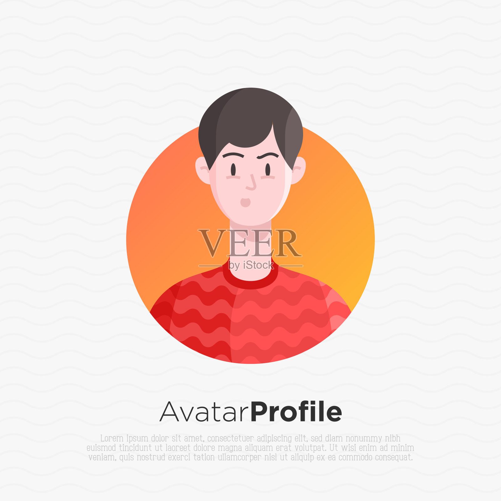 白人愤怒，惊讶的年轻人，青少年或男孩的头像。平的风格。矢量插图。插画图片素材