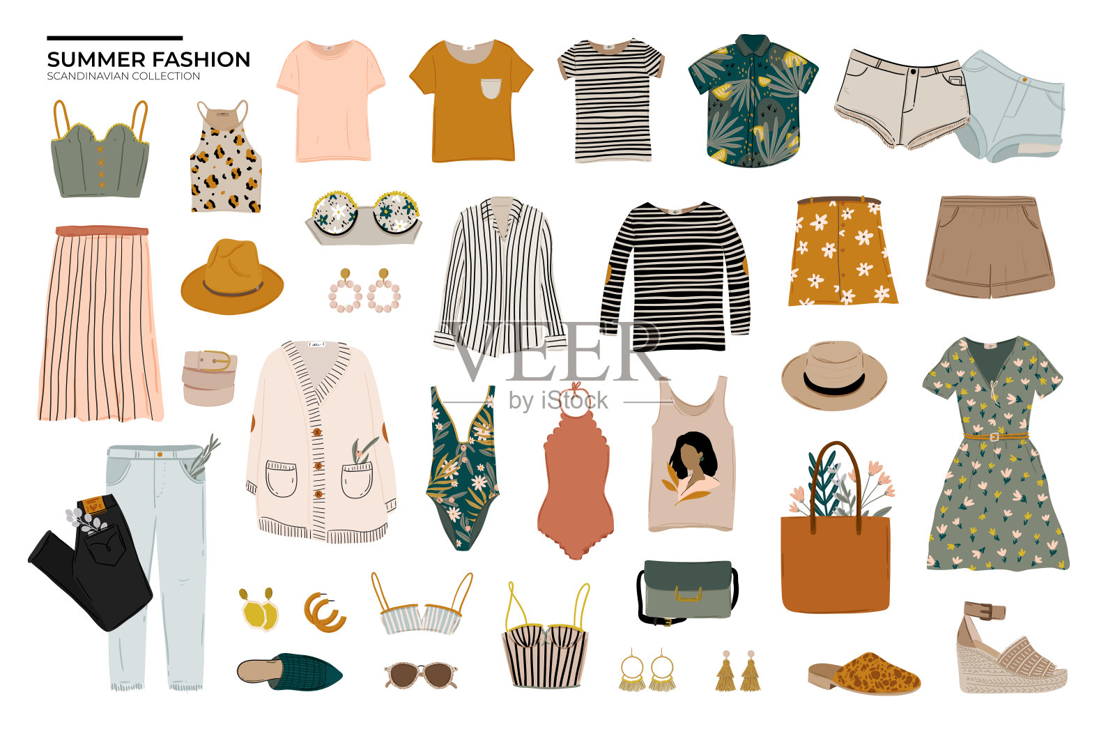 夏季时装套装。插画图片素材