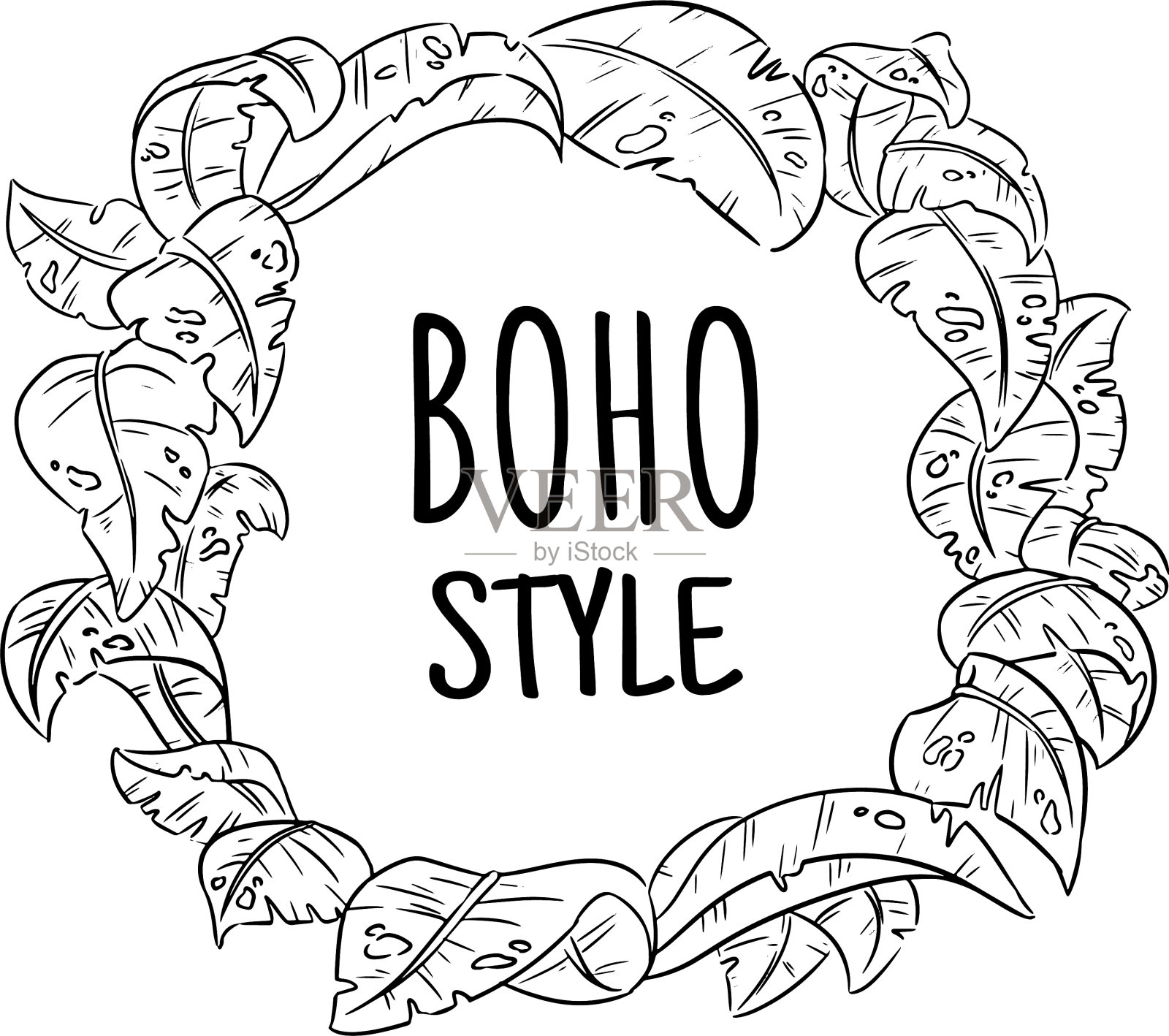波西米亚风格的异国情调的热带丛林树叶花环插画图片素材