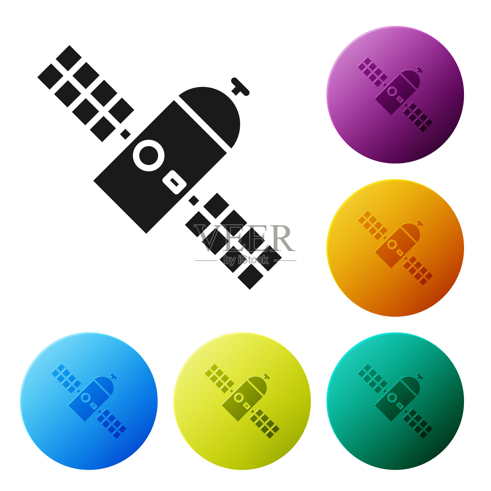 黑色卫星图标孤立在白色背景上图标素材