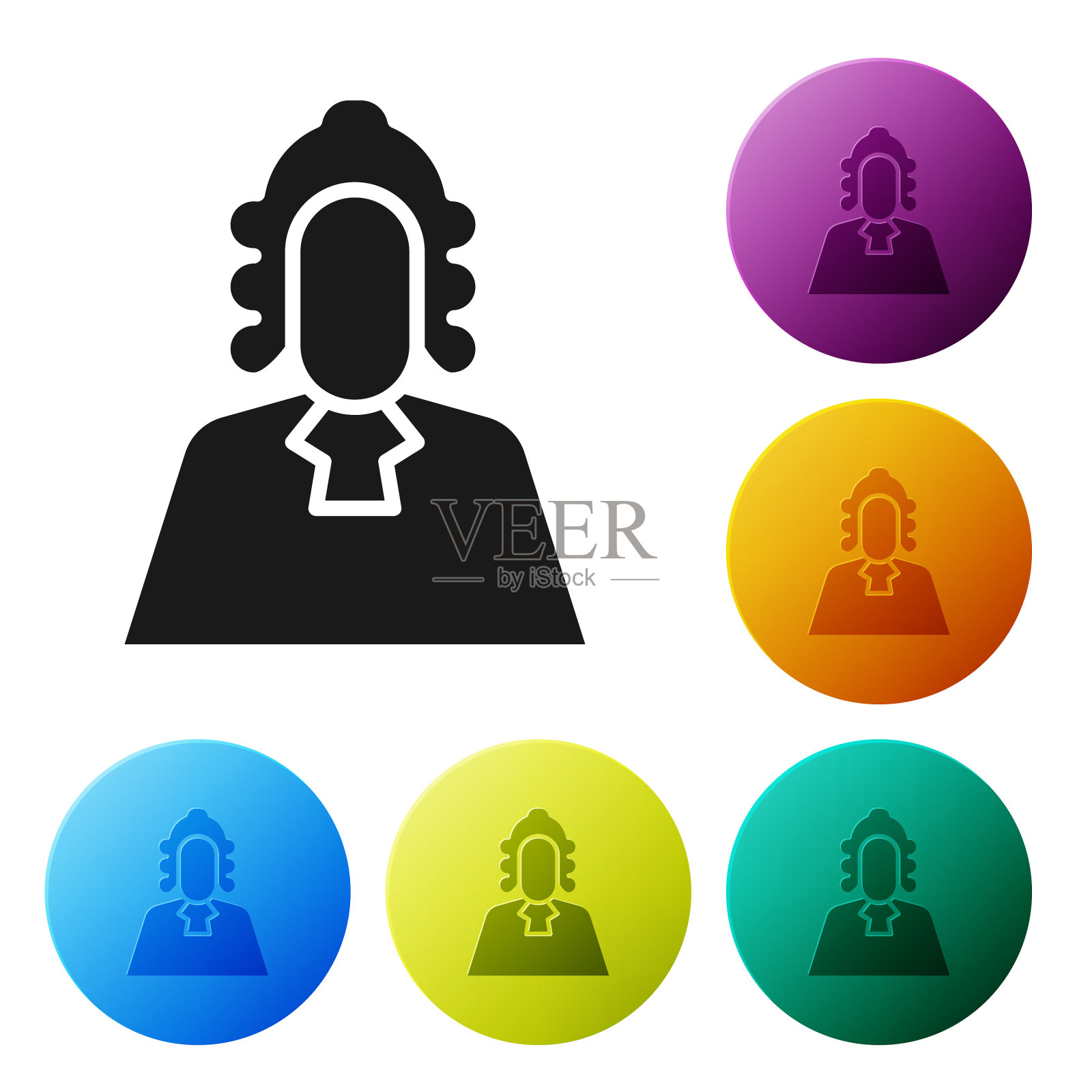 黑色法官图标孤立在白色背景设置图标素材