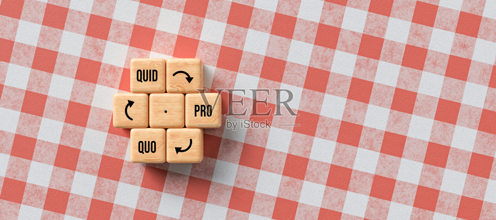 立方体与信息QUID PRO QUO作为一个圆- 3d插图照片摄影图片