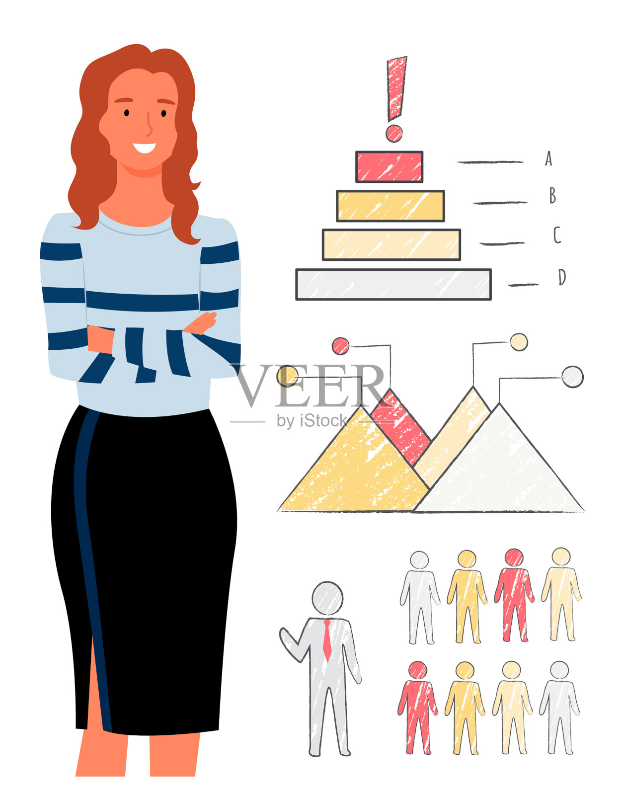 女士介绍关于人力资源管理的报告插画图片素材