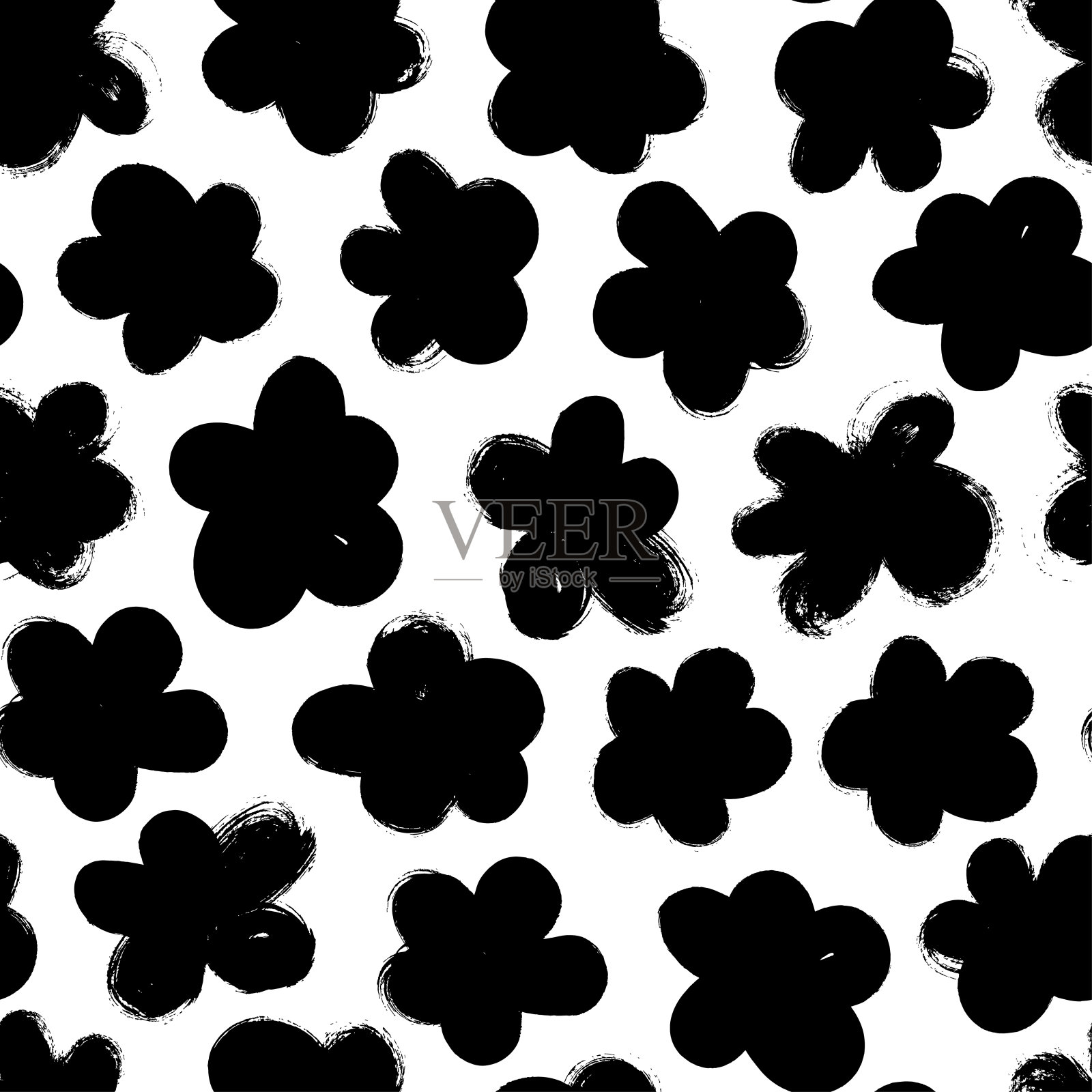 黑色抽象花卉向量无缝图案。植物墨水插图与花卉图案。插画图片素材