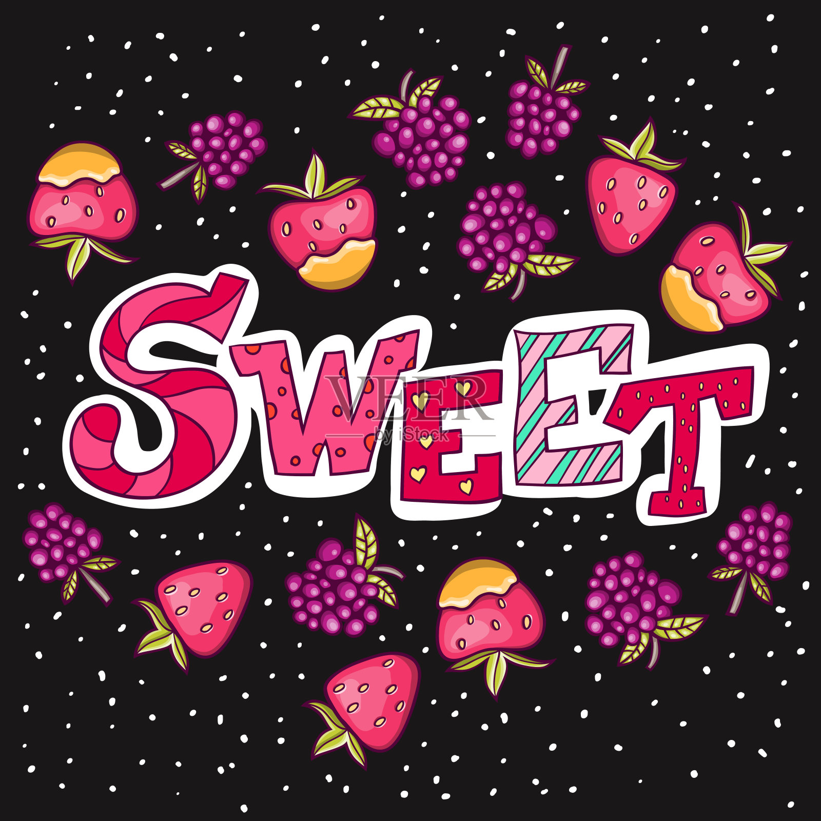 现代无缝糖果，任何用途的伟大设计。彩色的背景。矢量涂鸦背景。插画图片素材