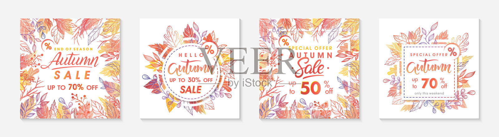 捆绑的秋天特别提供横幅与秋天的叶子和花卉元素在秋天的颜色插画图片素材