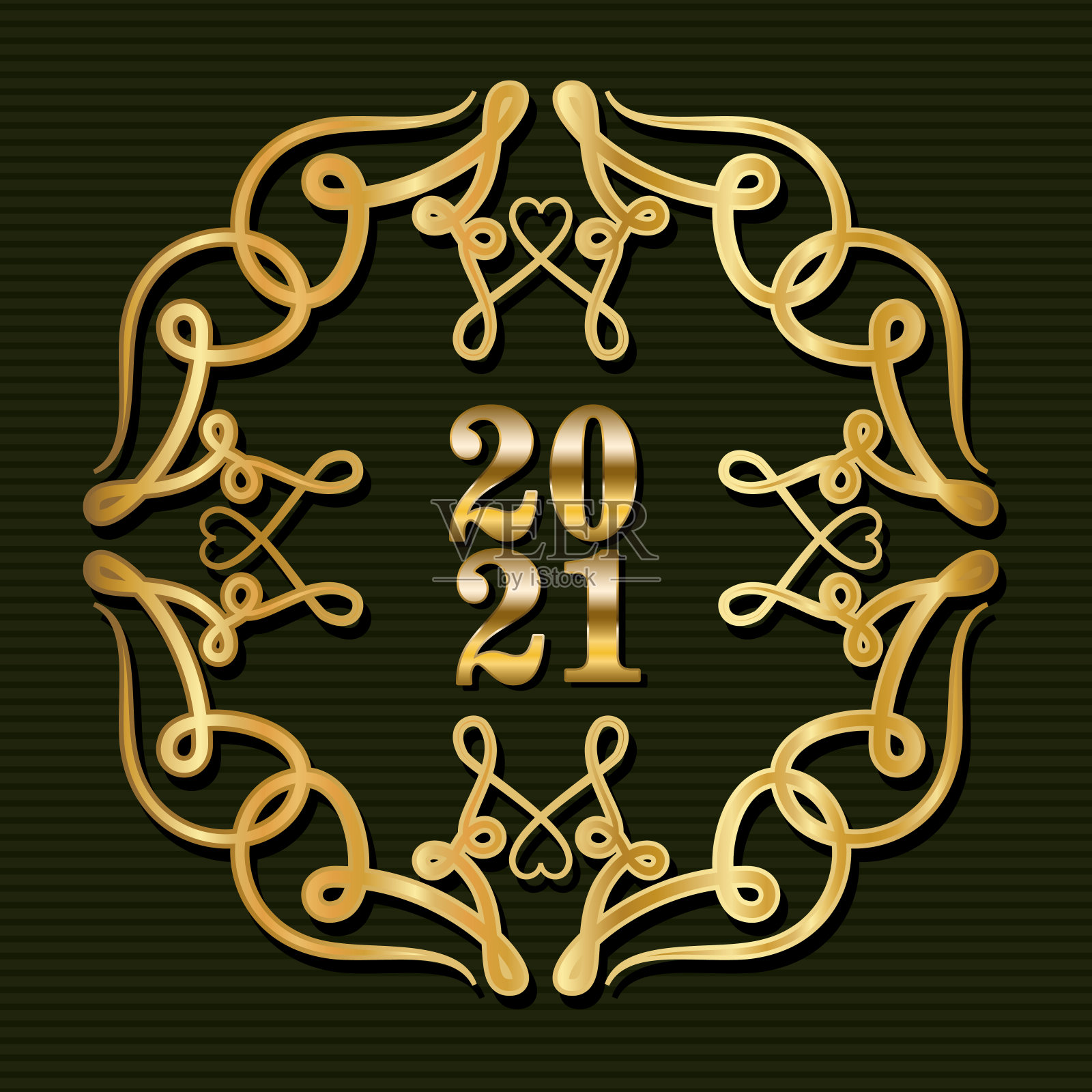 2021年在装饰金框架上的绿色背景矢量设计插画图片素材