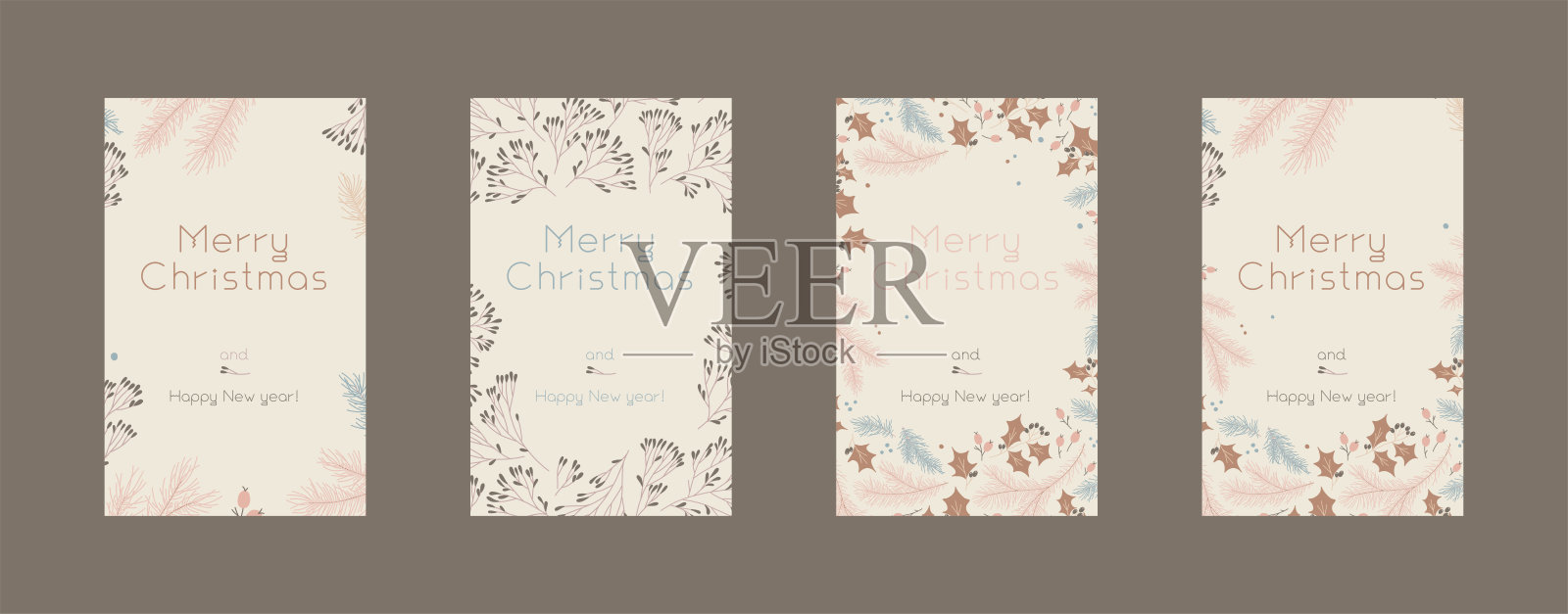 新年节日庆祝贺卡。松果圣诞枝与框架叶孤立冷杉。设计模板素材