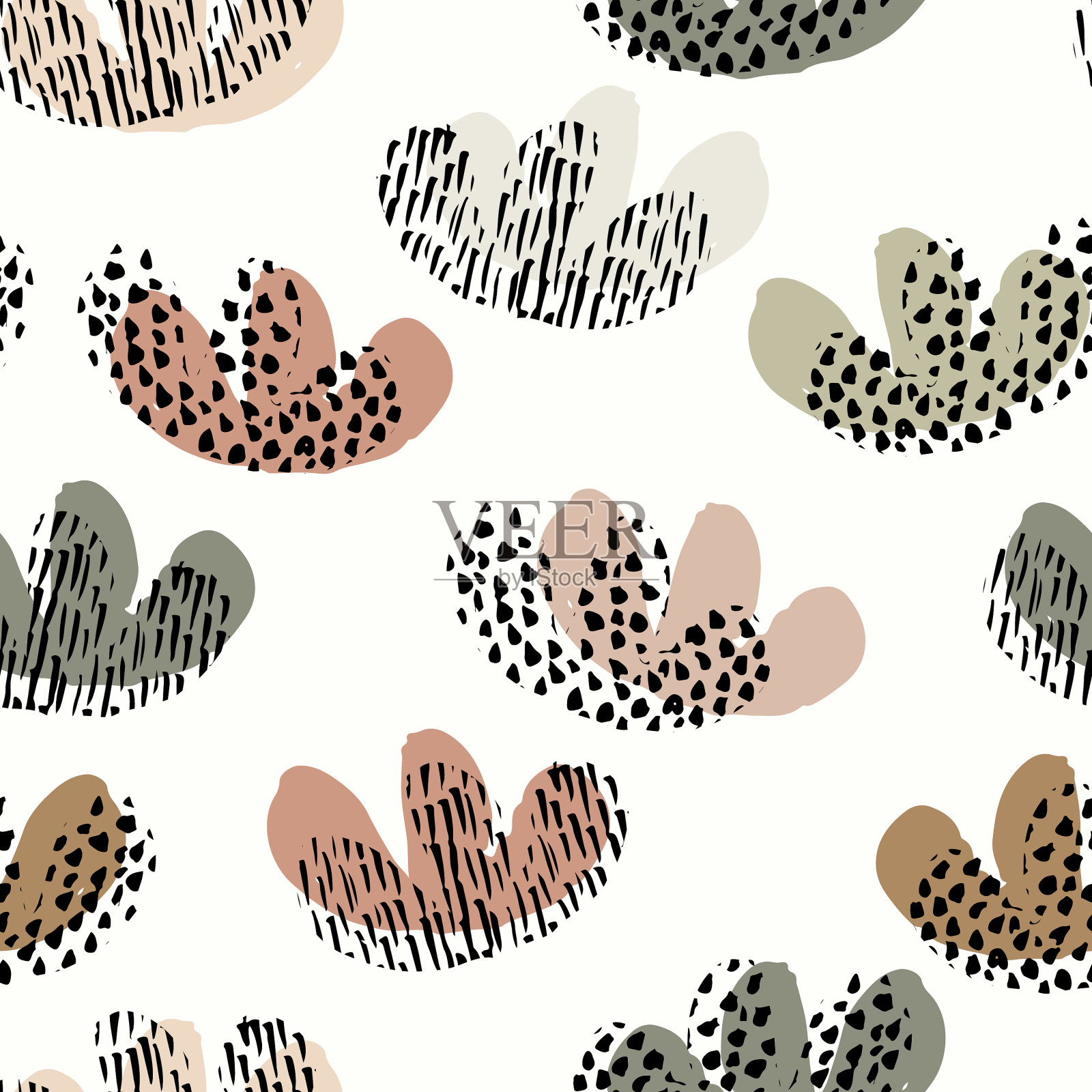 墨色纹理的仙人掌无缝图案插画图片素材