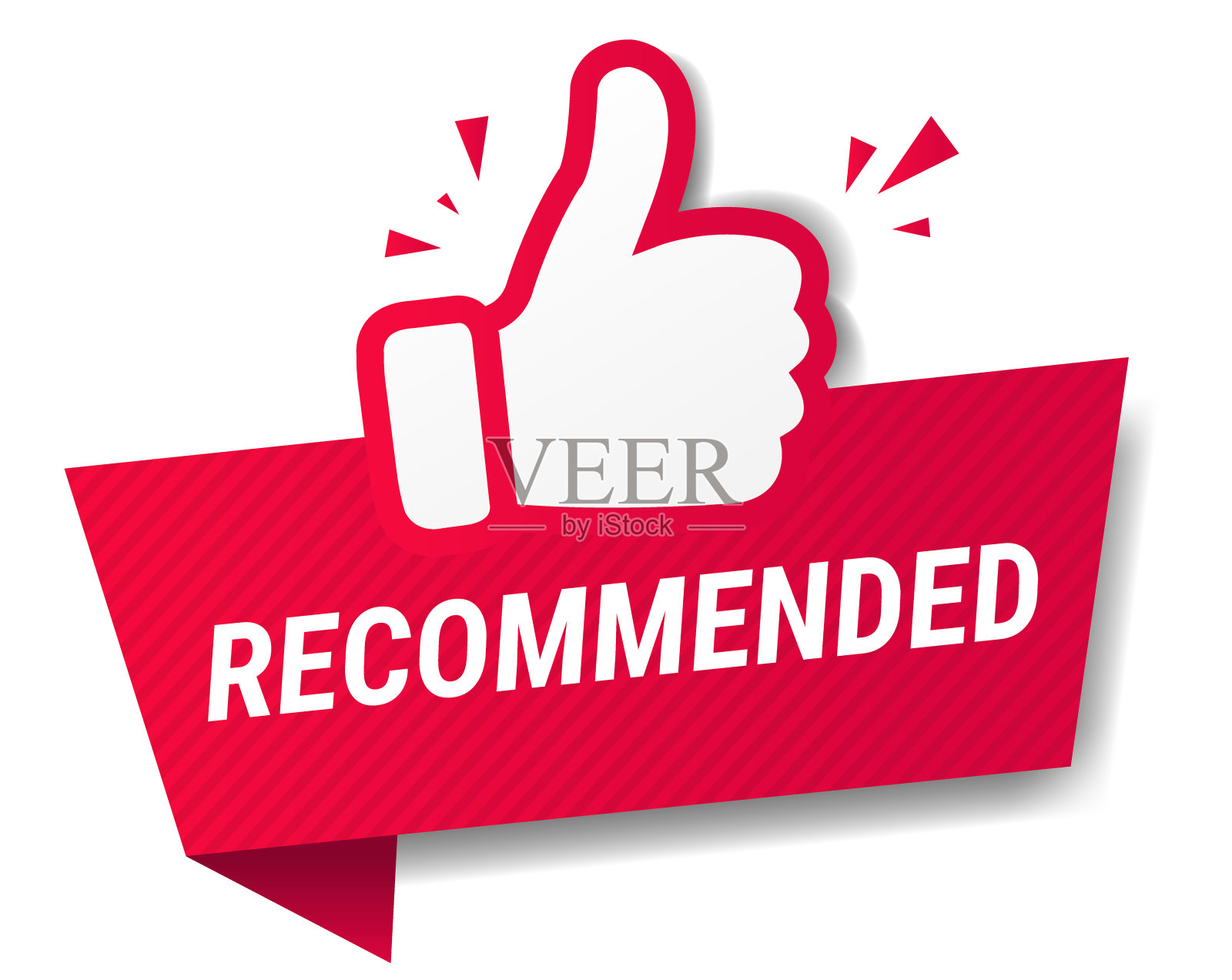 推荐红色横幅，拇指向上白色背景插画图片素材
