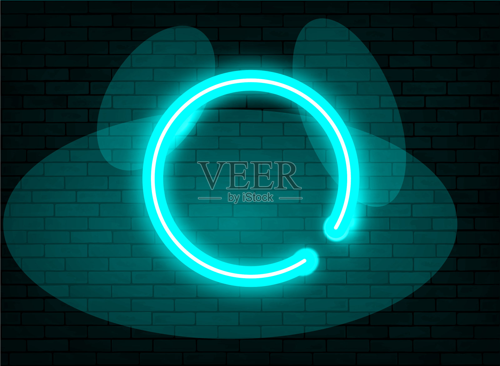 霓虹框架蓝色圆圈背景砖墙插画图片素材