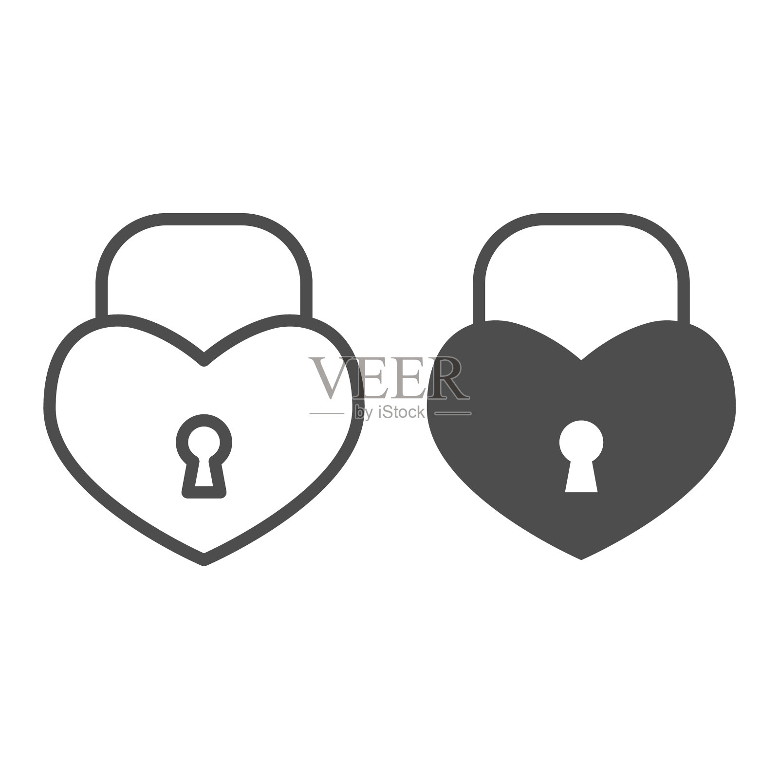 心形锁线和固体图标浪漫插画图片素材