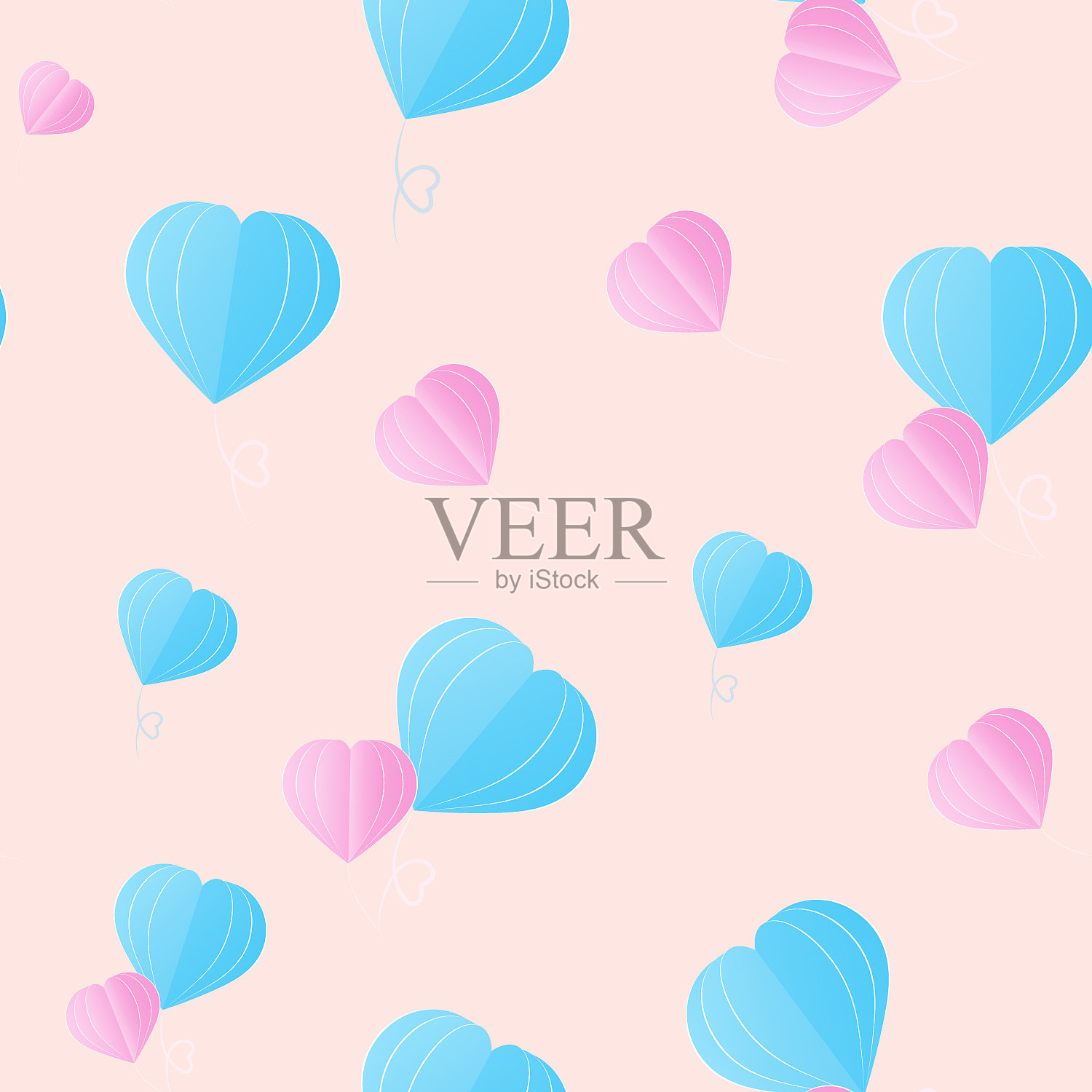 无缝心脏和气球图案背景插画图片素材