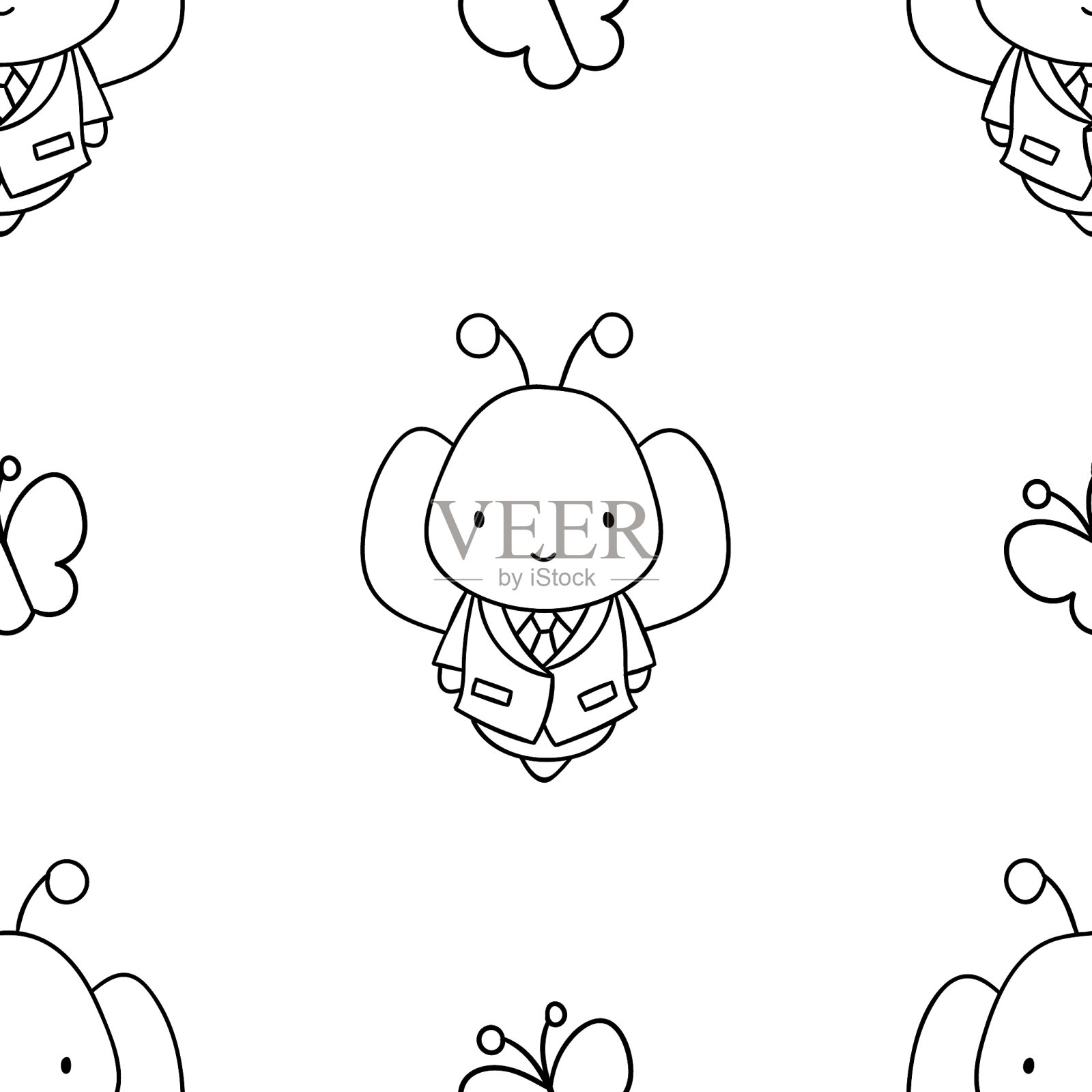 简单无缝黑白图案可爱插画图片素材