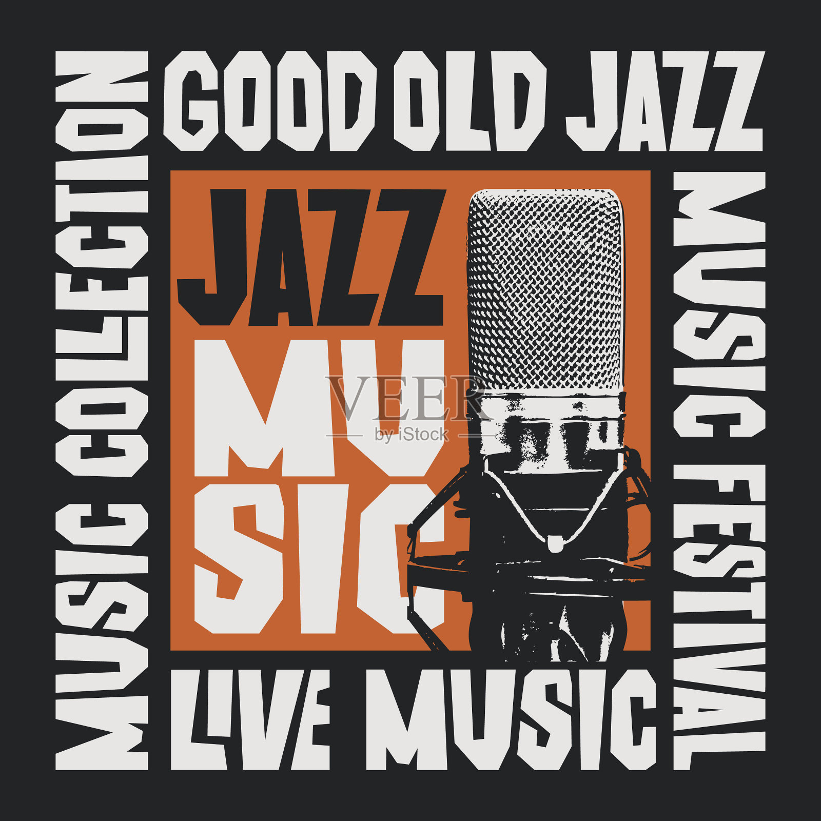 爵士音乐海报与麦克风的现代风格插画图片素材