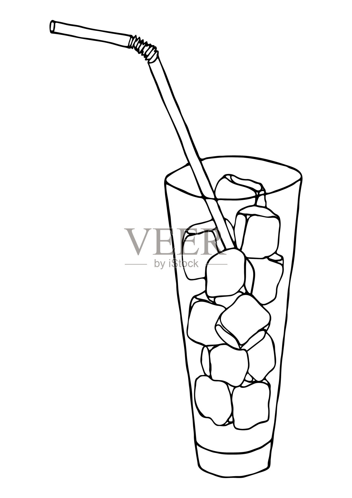 矢量孤立元素，鸡尾酒杯加冰。手绘涂鸦。插画图片素材