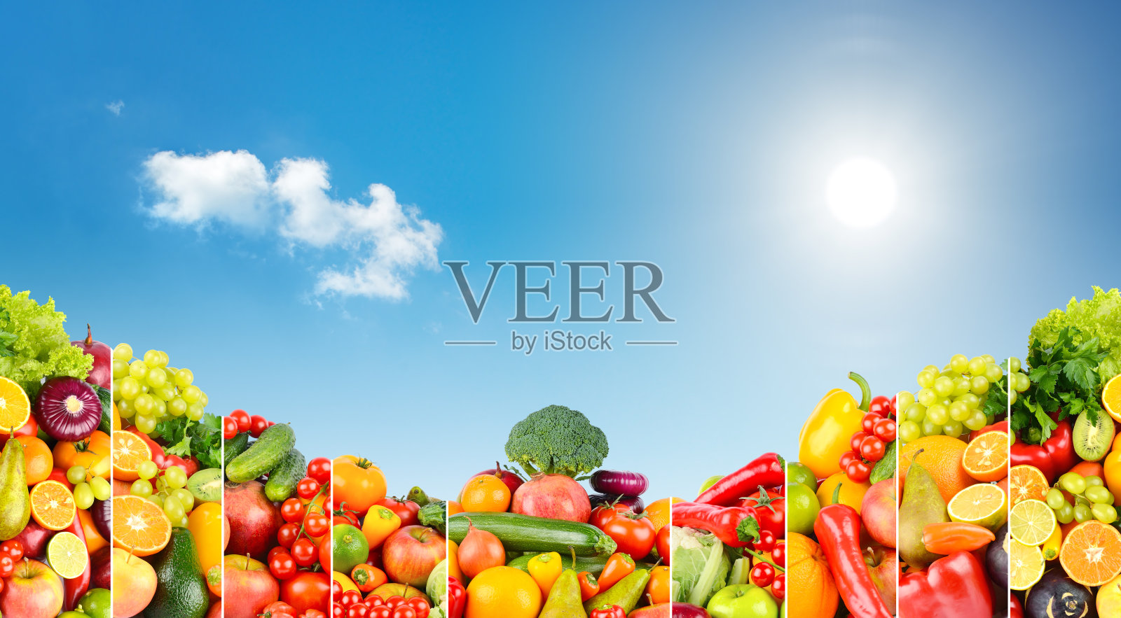 不同水果和蔬菜的全景照片照片摄影图片