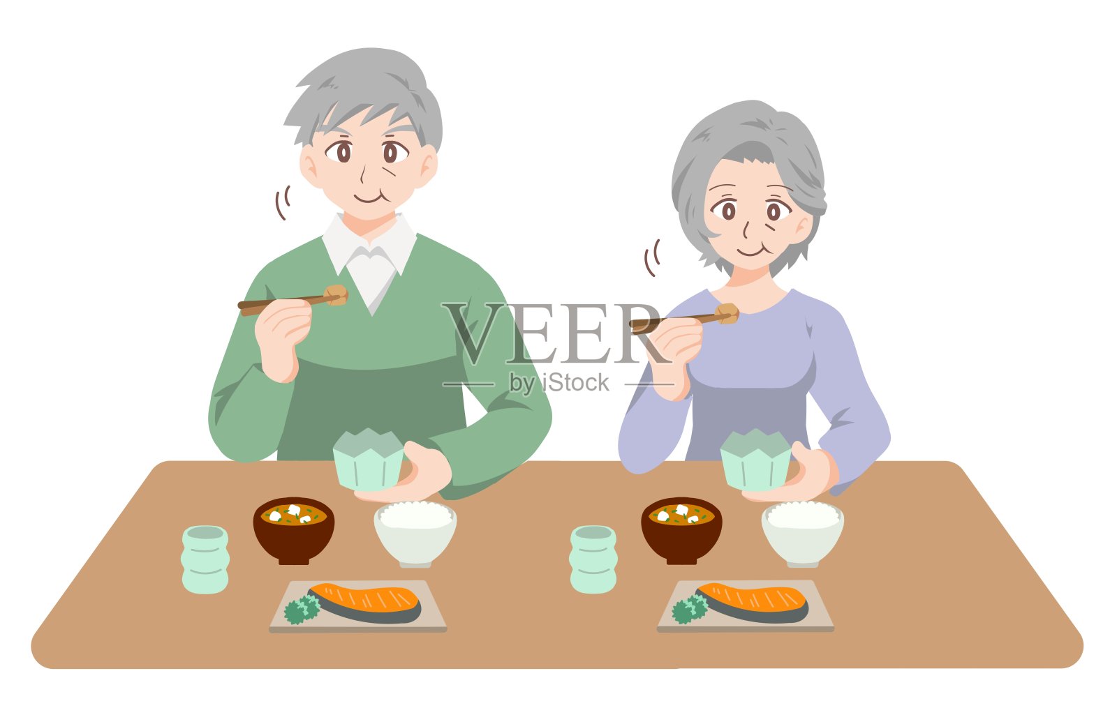 长者享用美食的插图插画图片素材