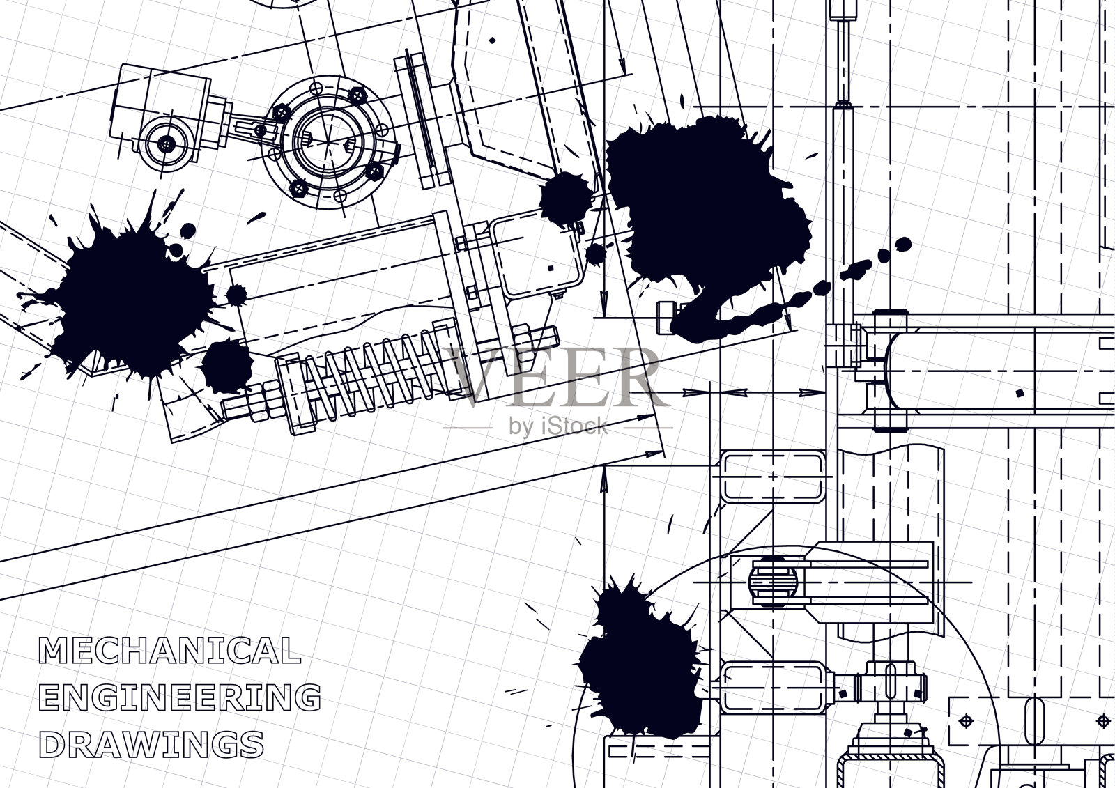计算机辅助设计系统。技术插图,背景。机械工程制图插画图片素材