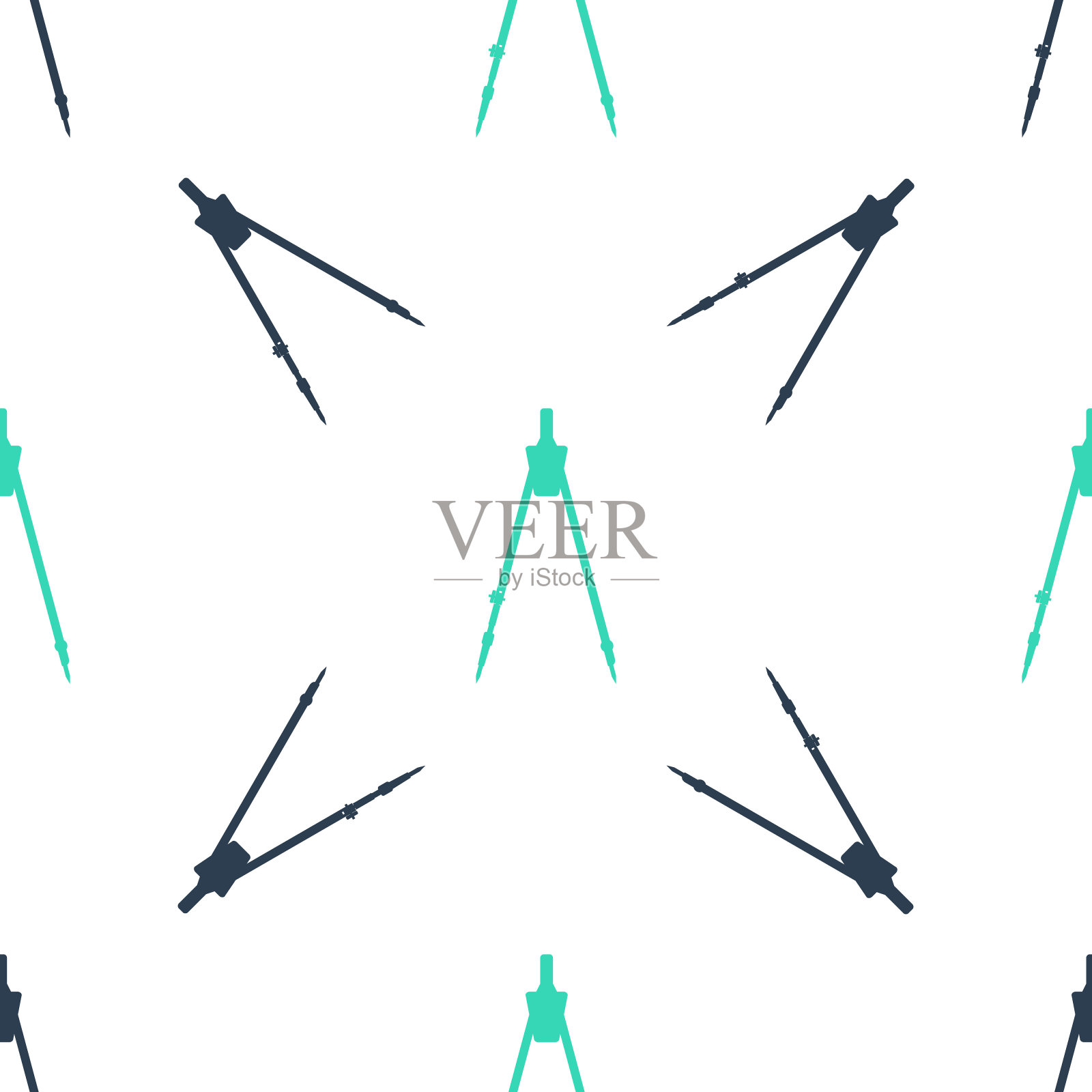 绿色绘制罗盘图标孤立无缝模式上的白色背景。指南针的迹象。绘画和教育工具。几何工具。教育的迹象。向量插画图片素材