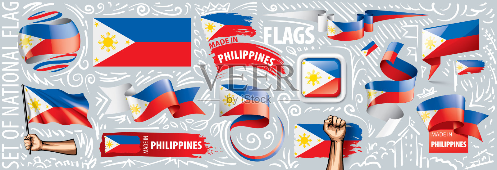 菲律宾国旗矢量集的各种创意设计插画图片素材
