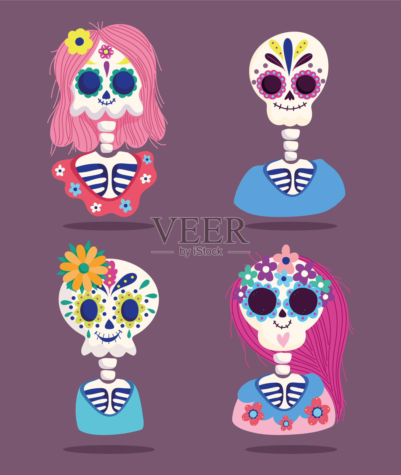 日丧女，花丧男插画图片素材