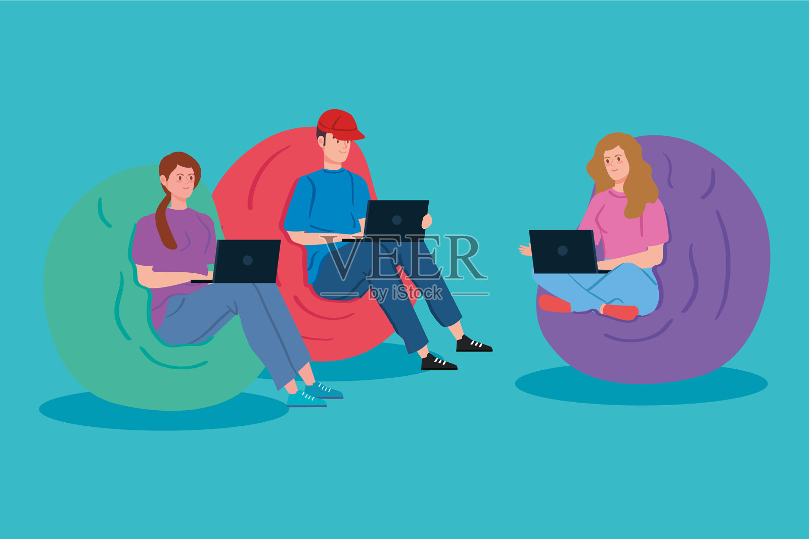 远程办公的年轻人插画图片素材