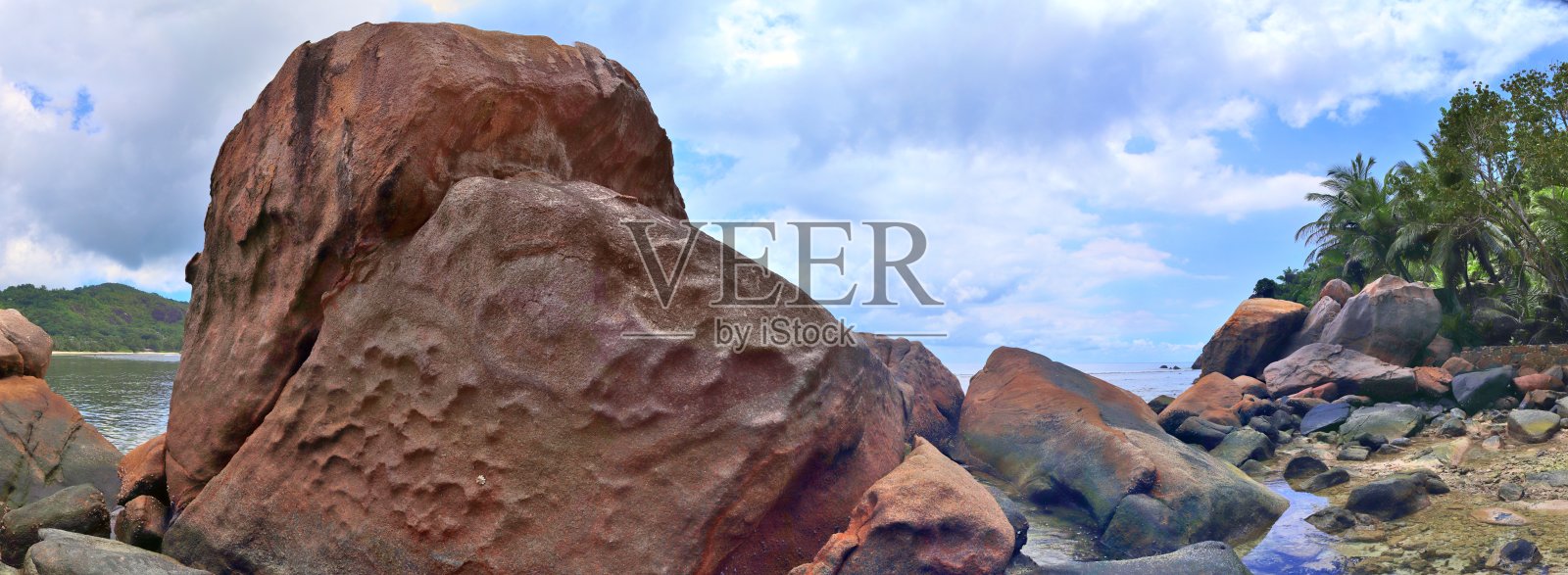 令人惊叹的高分辨率海滩全景拍摄在天堂群岛塞舌尔照片摄影图片