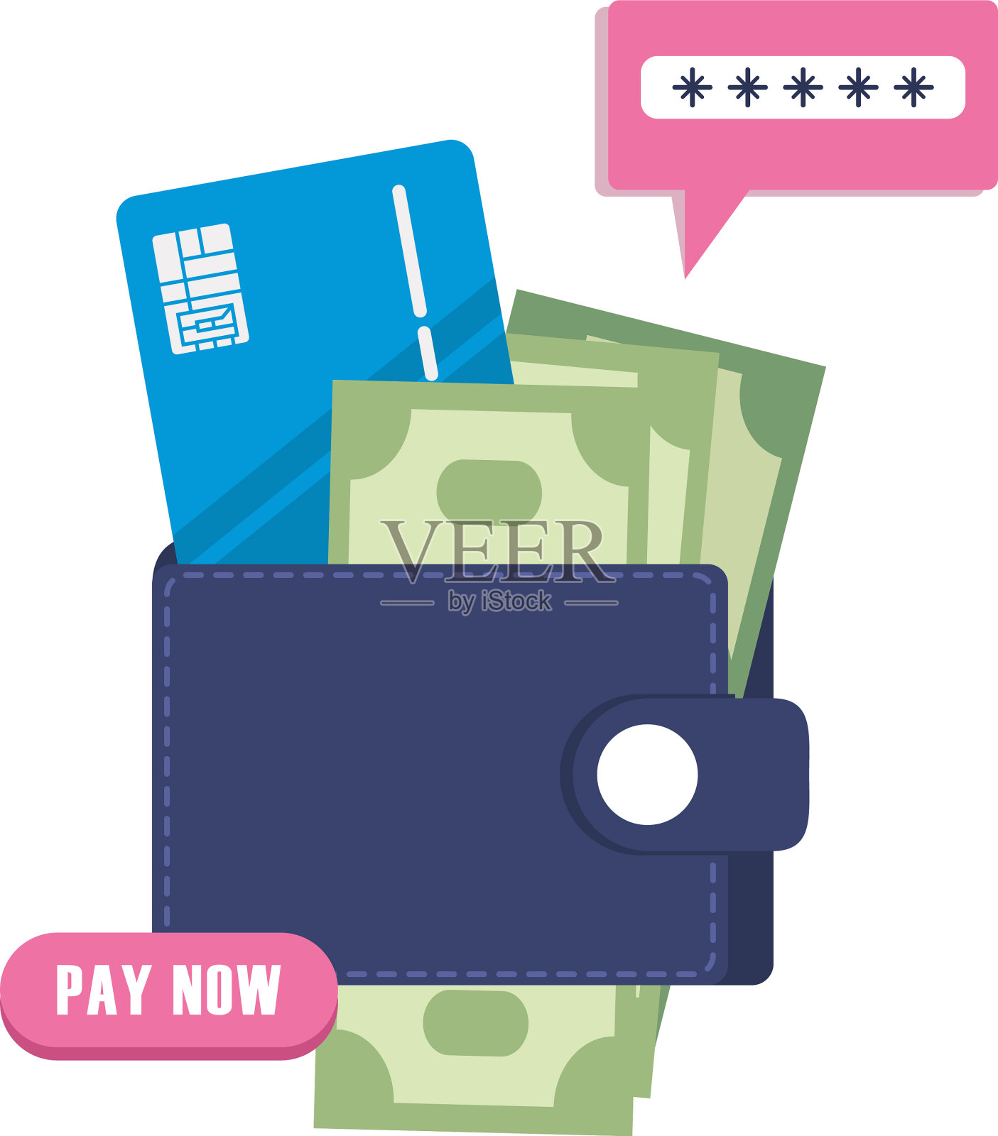 有信用卡和密码的钱包插画图片素材