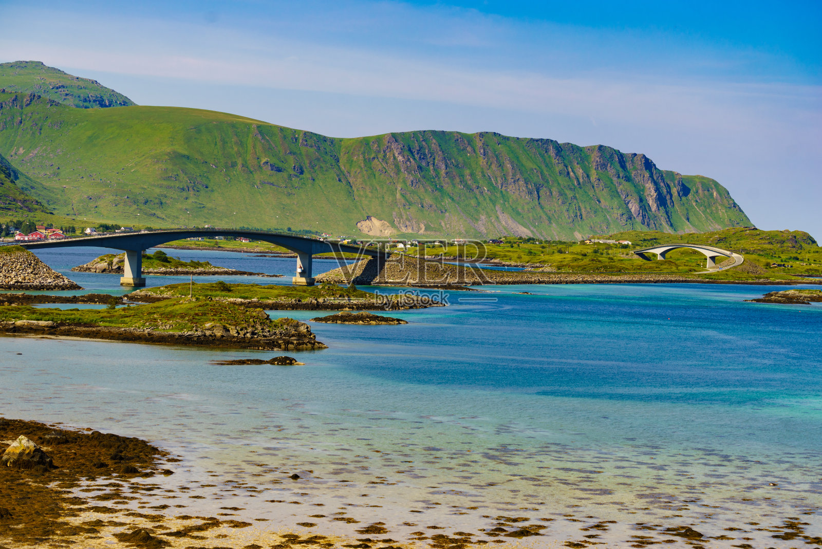 海上有路有桥。挪威罗浮敦,照片摄影图片