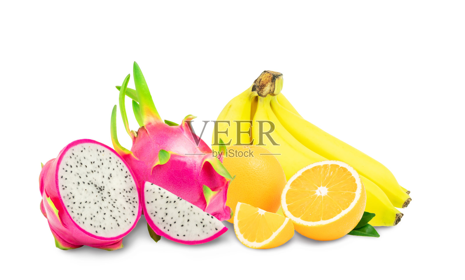 热带水果，香蕉，橘子和火龙果照片摄影图片