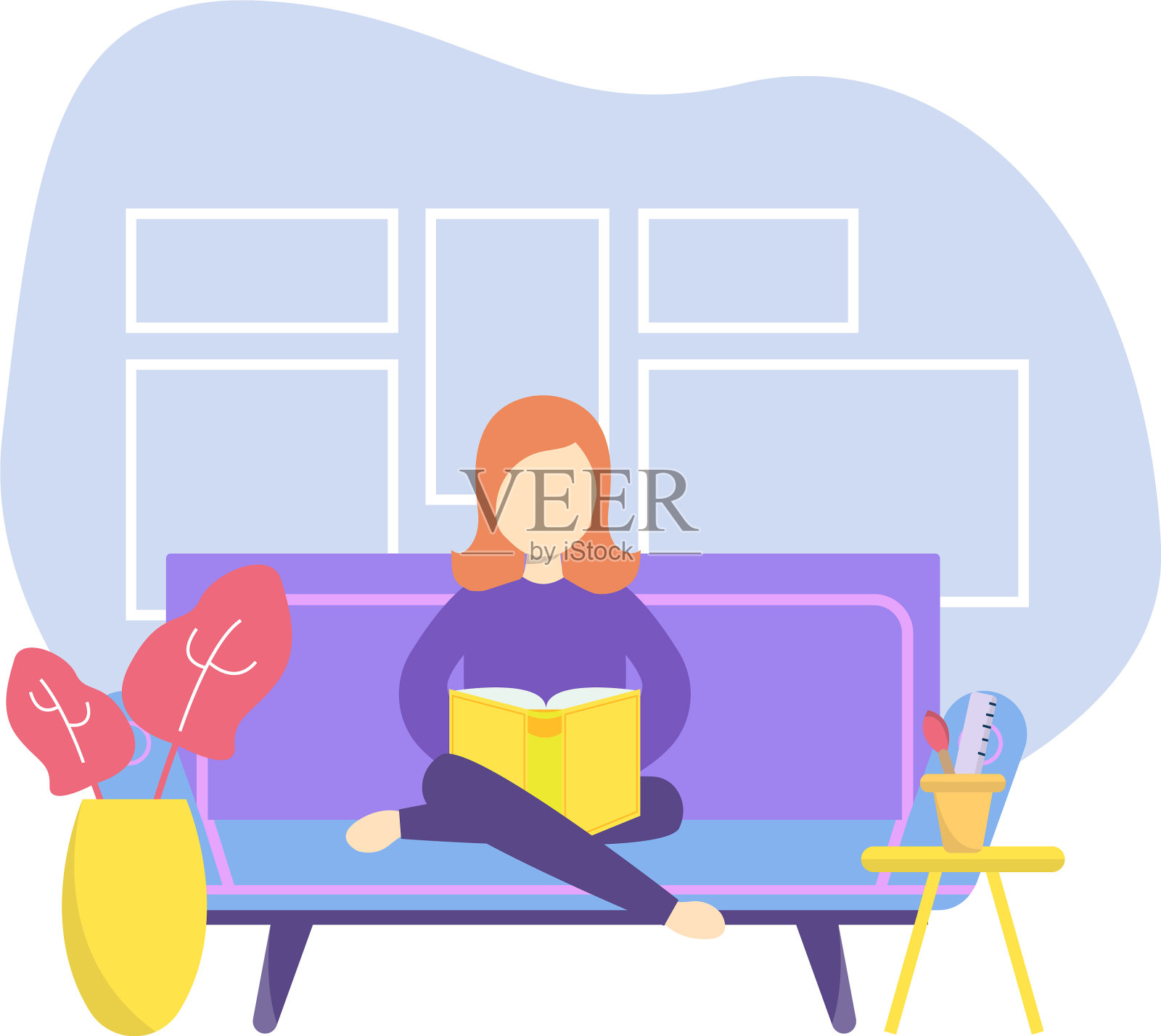 学习家居设计的女孩插画图片素材