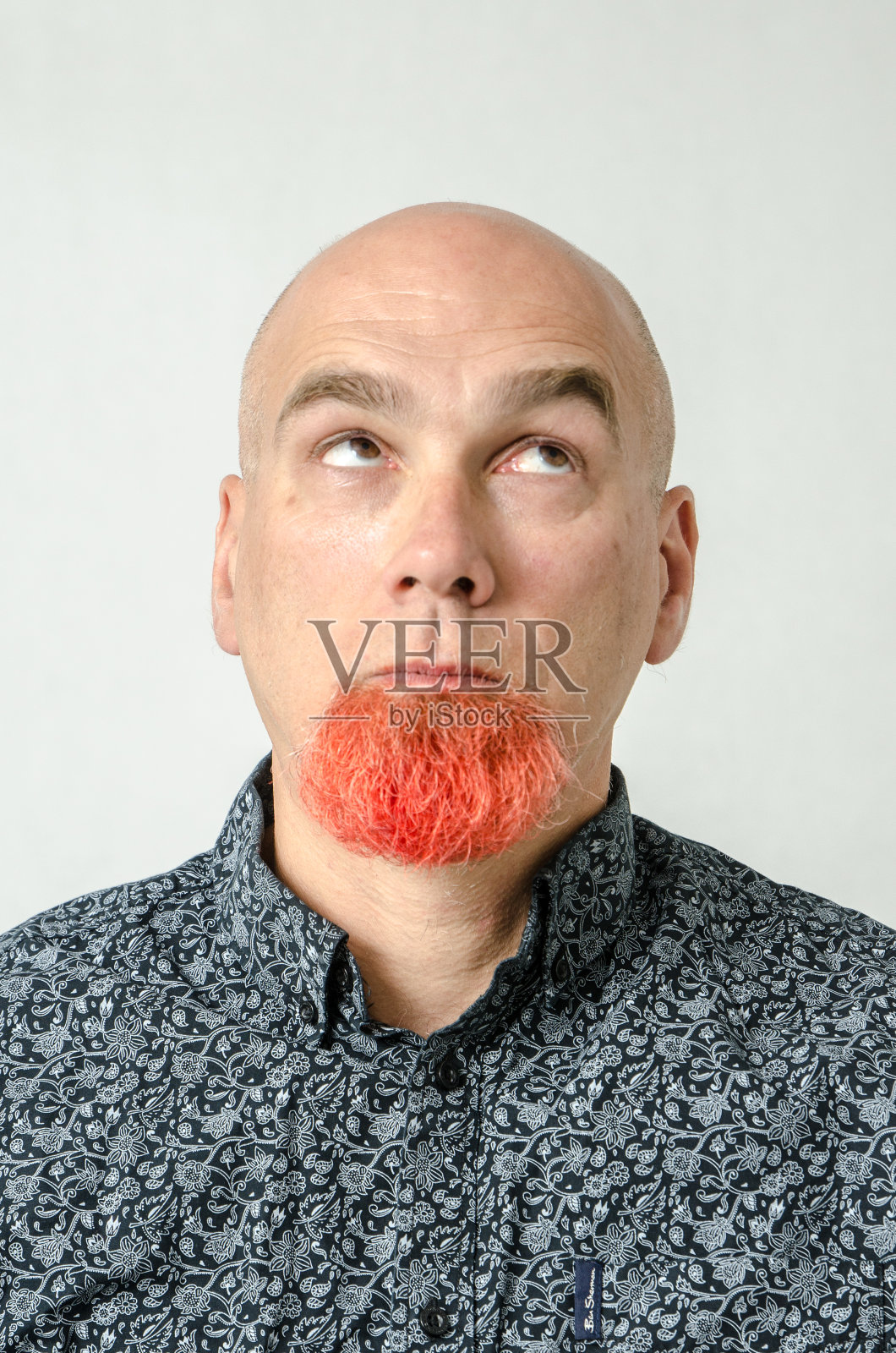 下巴上染着红色胡须的秃顶男人肖像照片摄影图片