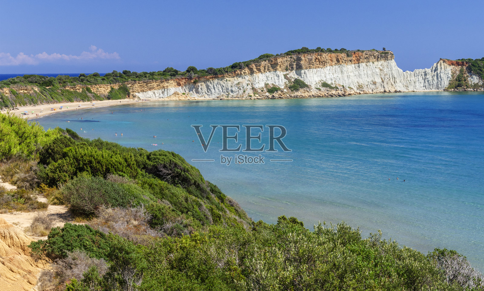 风景如画的Gerakas沙滩——卡雷塔海龟的繁殖地，位于希腊爱奥尼亚海扎金索斯岛的瓦西里科斯半岛。照片摄影图片