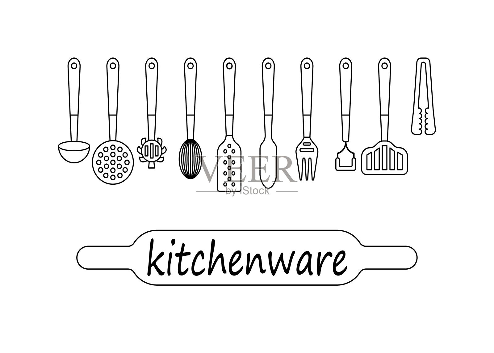 厨房用具一套用于烹饪的厨房用具插画图片素材