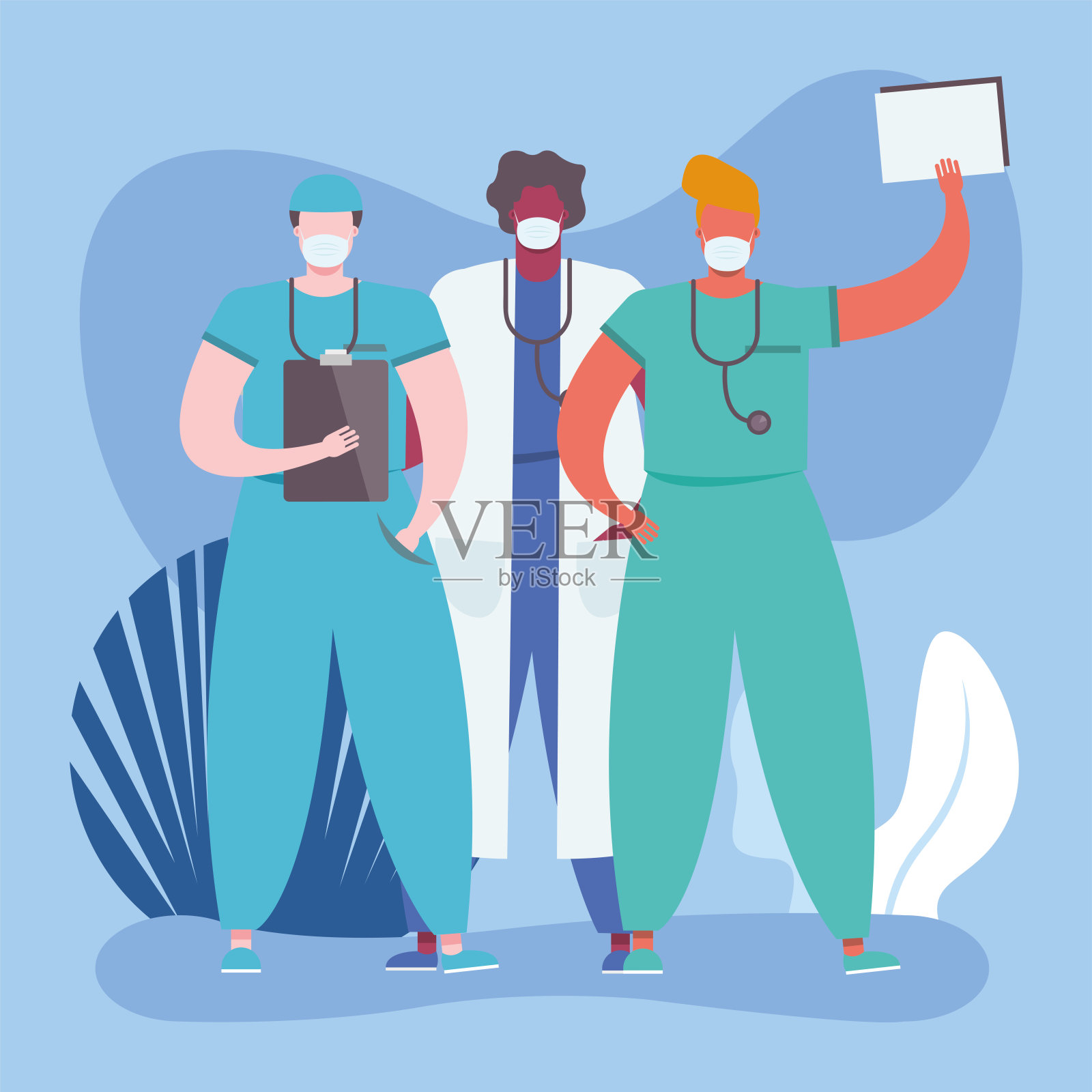 年轻的医生工作人员戴着医用口罩的角色插画图片素材