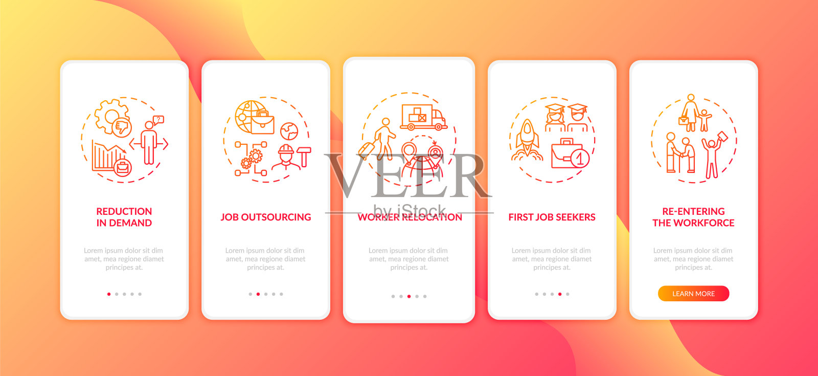 关于带有概念的手机应用页面的失业原因插画图片素材