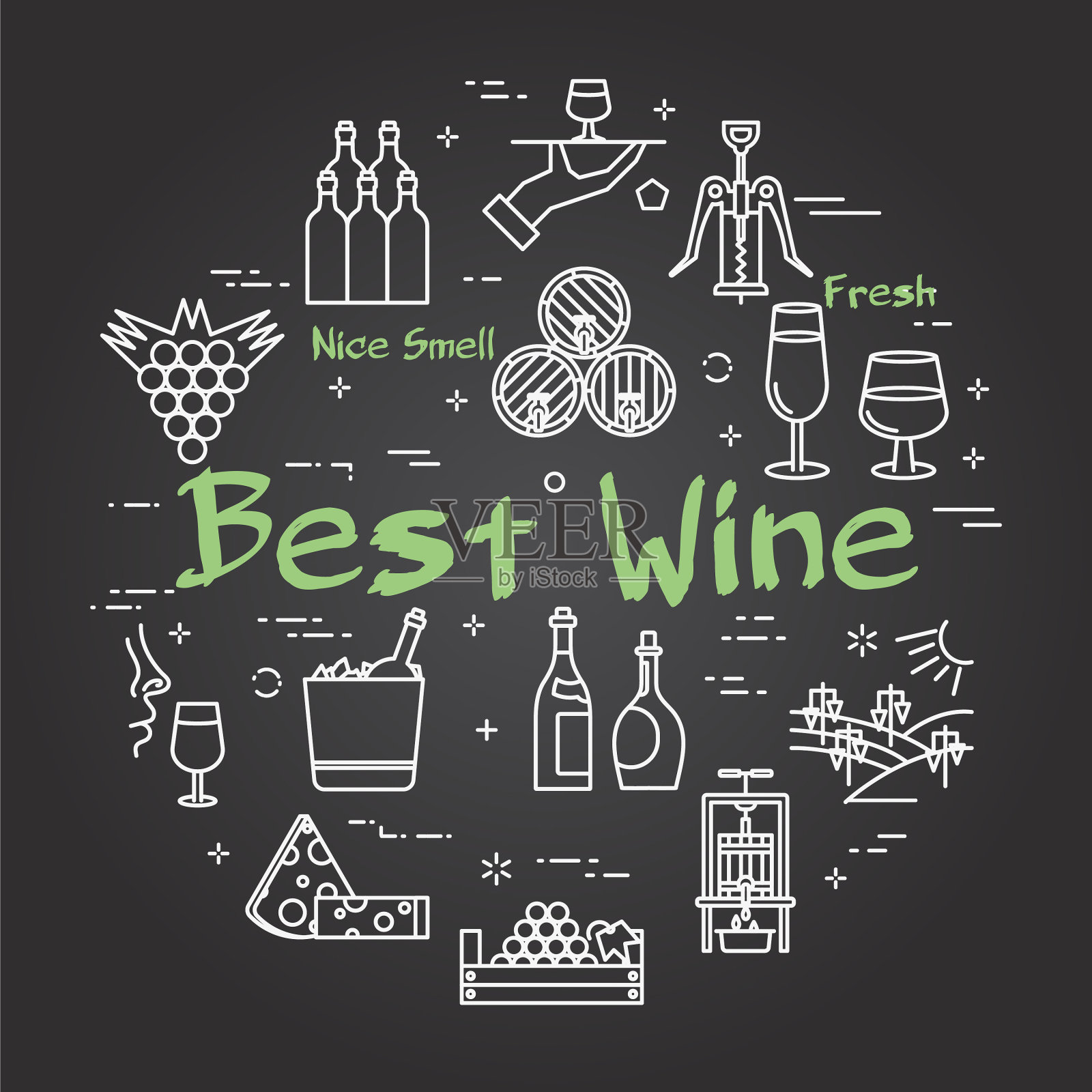 黑色概念葡萄酒酿造与文字最好插画图片素材